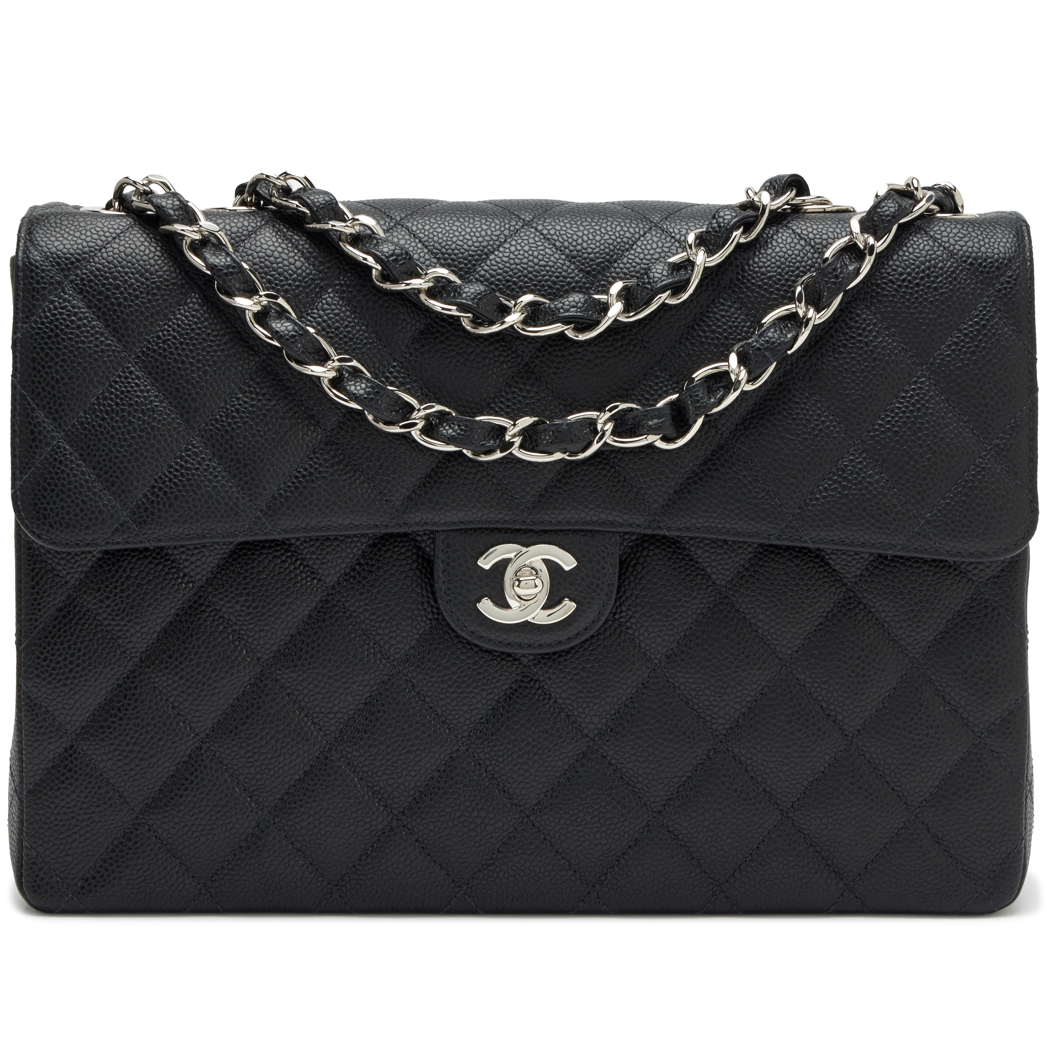 Chanel Vintage Black Quilted Caviar Square Classic Jumbo