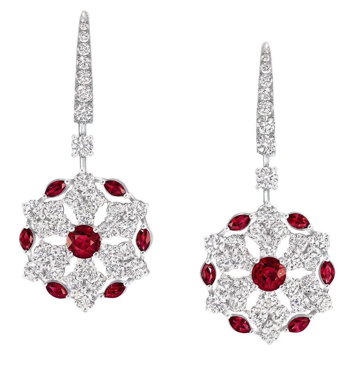 PAIR OF RUBY AND DIAMOND 'SNOWFLAKE' EARRINGS, GRAFF Fine Jewels 2020 Sotheby's