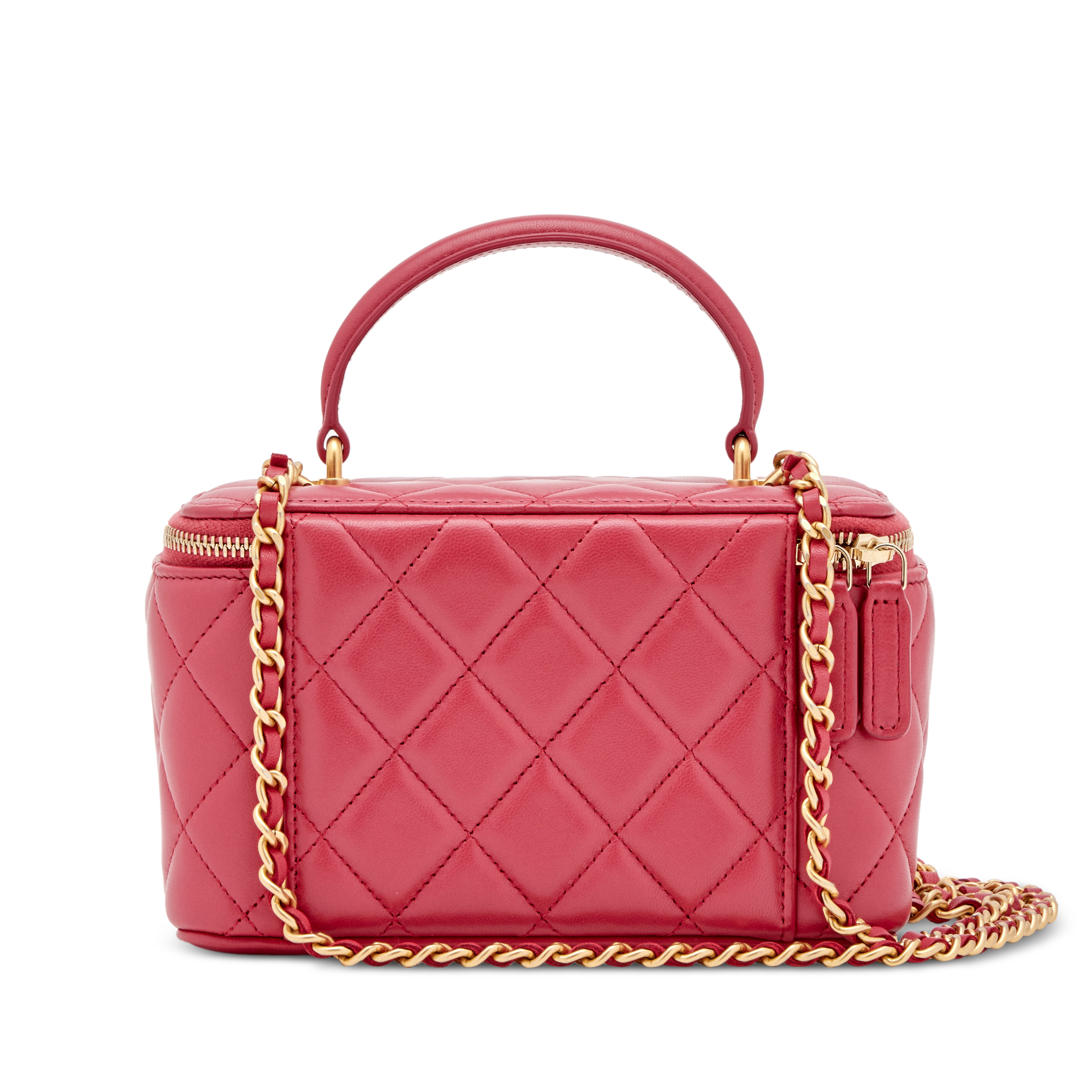 CHANEL RARE Pink Fuchsia GHW Quilted Vanity Metal Top Handle Chain Bag