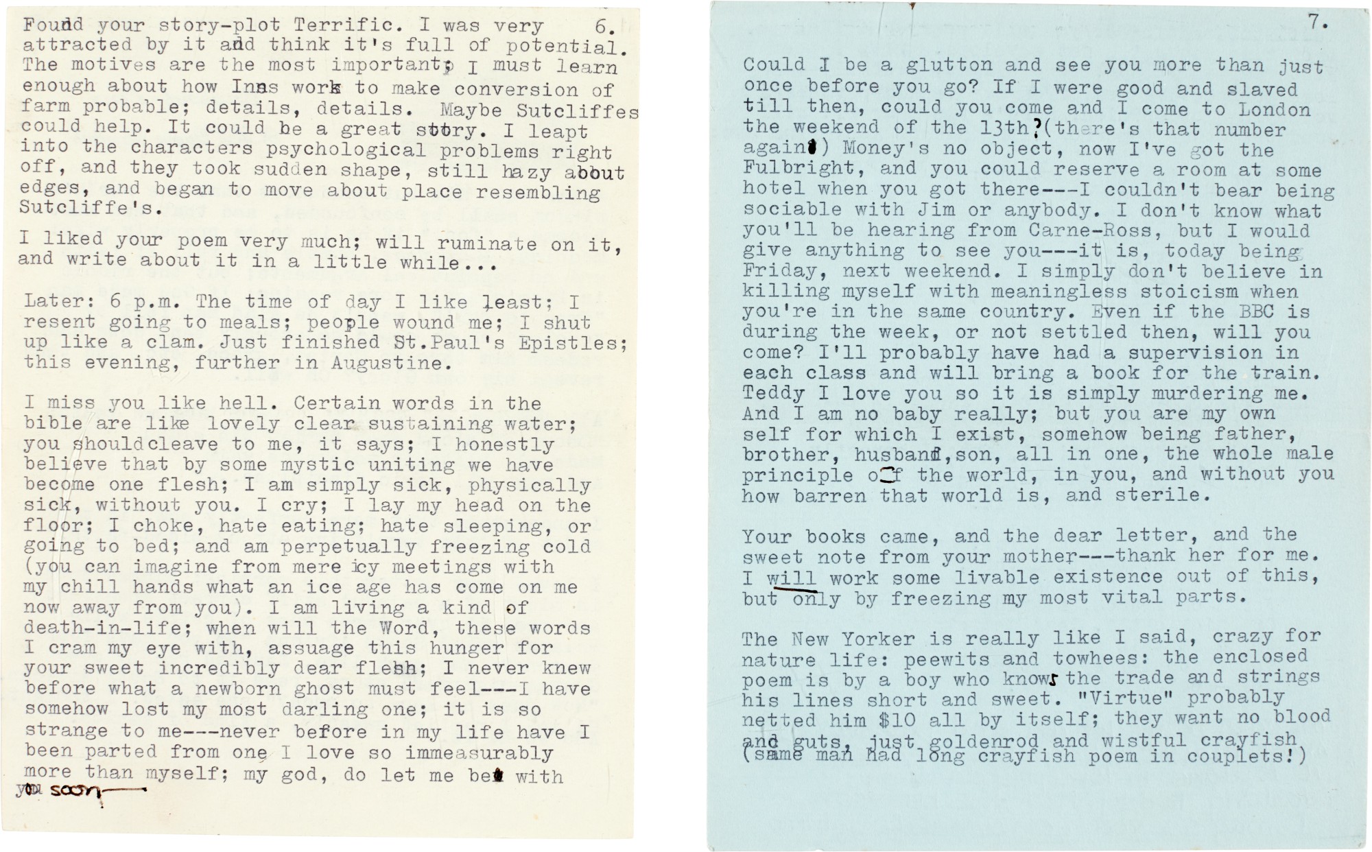 Sylvia Plath | Typed letter signed, to Ted Hughes, on "my own private ...