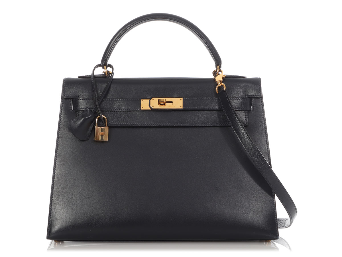 エルメス 1994 カレ Hermès Navy Blue Box Calf Kelly 32 Gold Hardware, 1994 Available