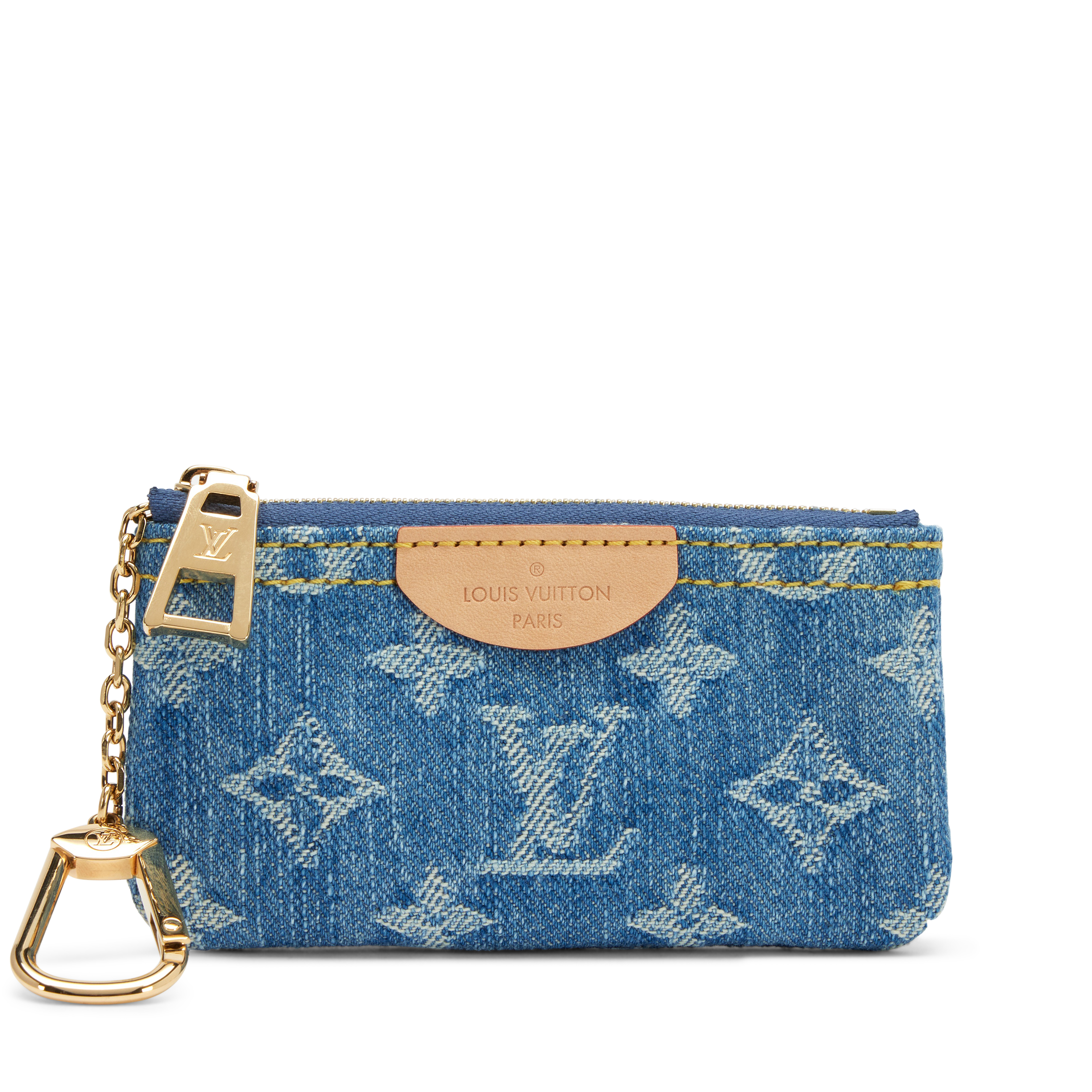 LOUIS VUITTON デニムキーケース Louis Vuitton Blue Denim Monogram Denim Key Pouch Gold