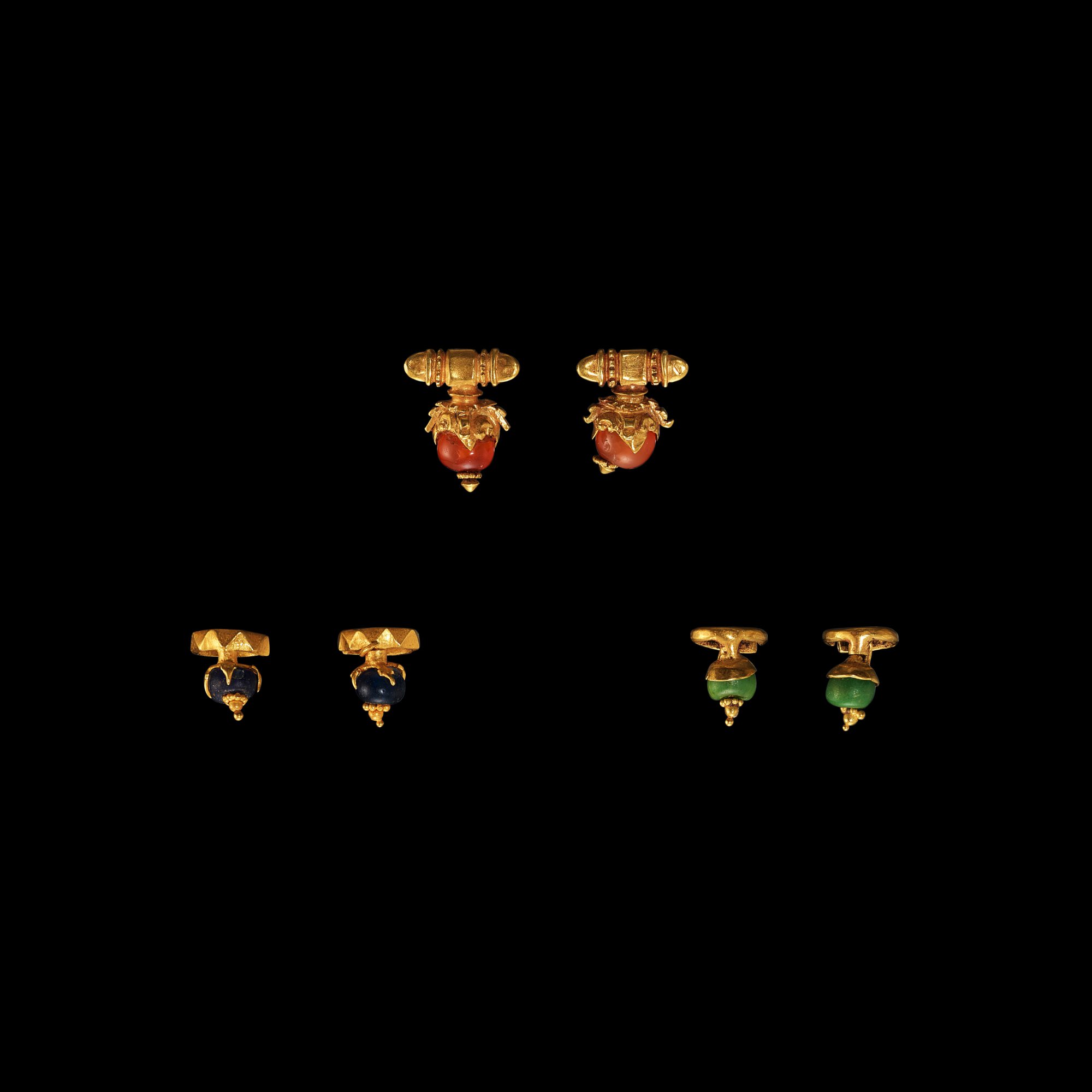 Three pairs of gem-set earrings Java, Indonesia, 7th - 12th century ...