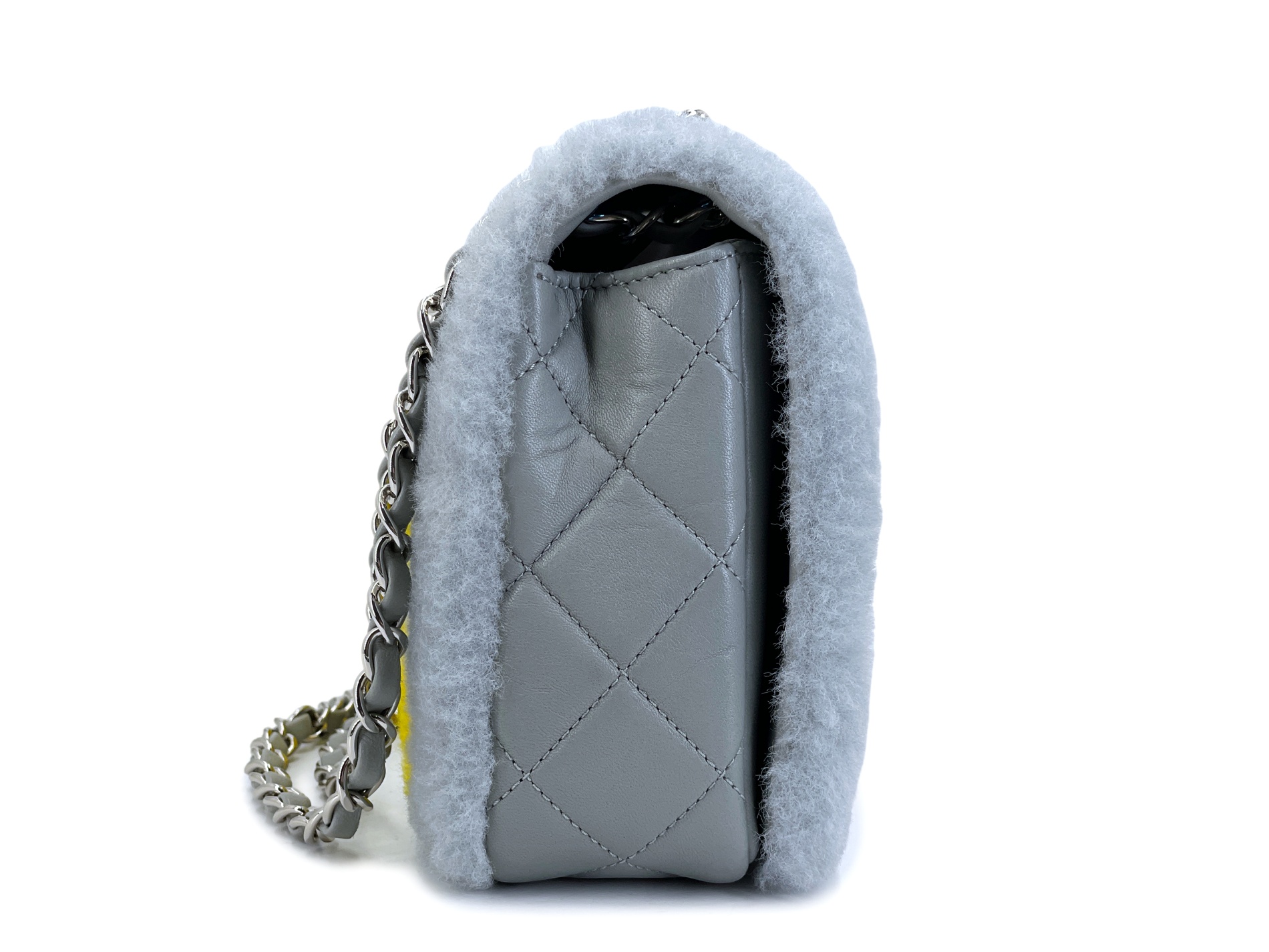 Chanel Gray Multicolor Shearling Supermarket Comic Flap Bag Silver