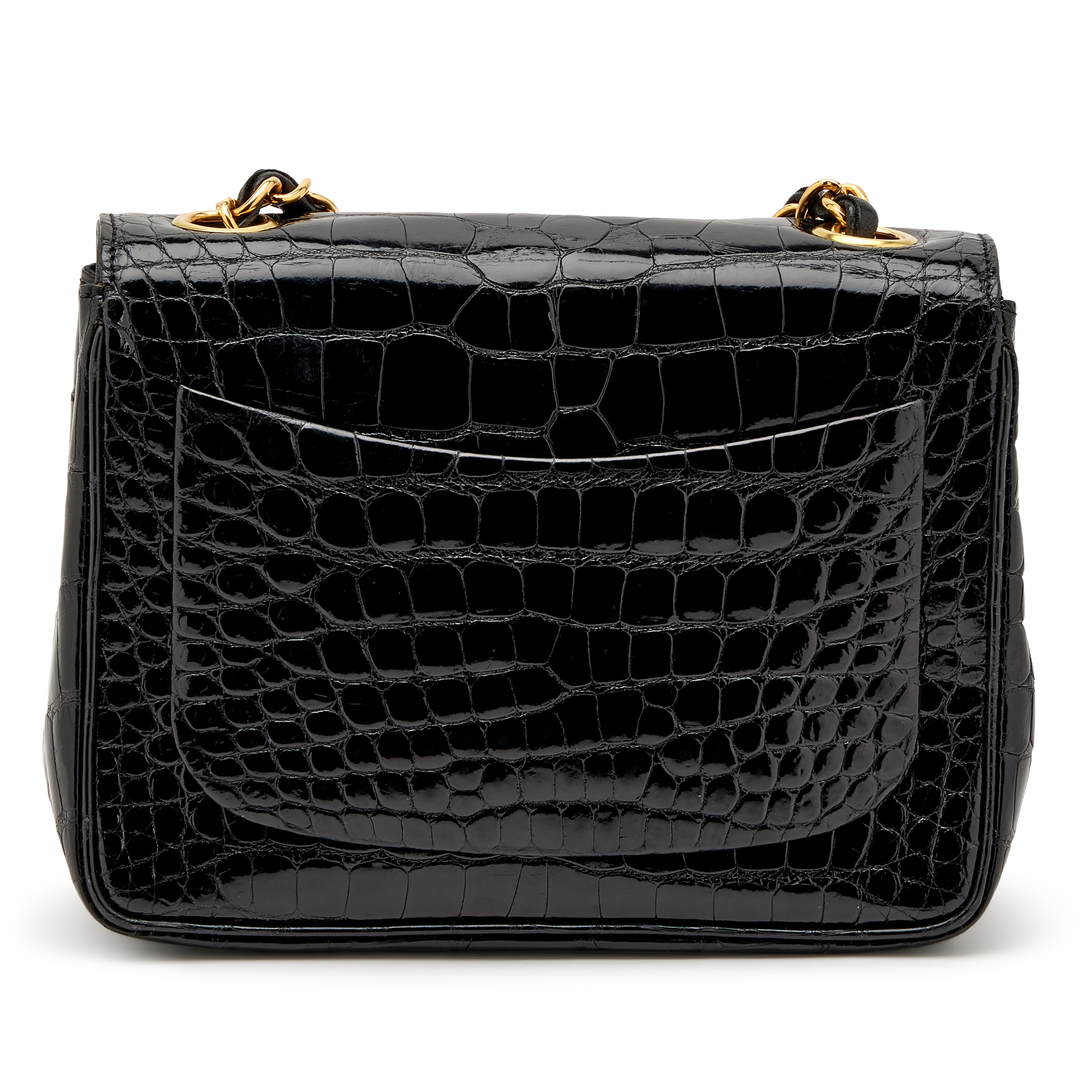 Chanel Vintage Black Alligator Mini Square Classic Flap Gold
