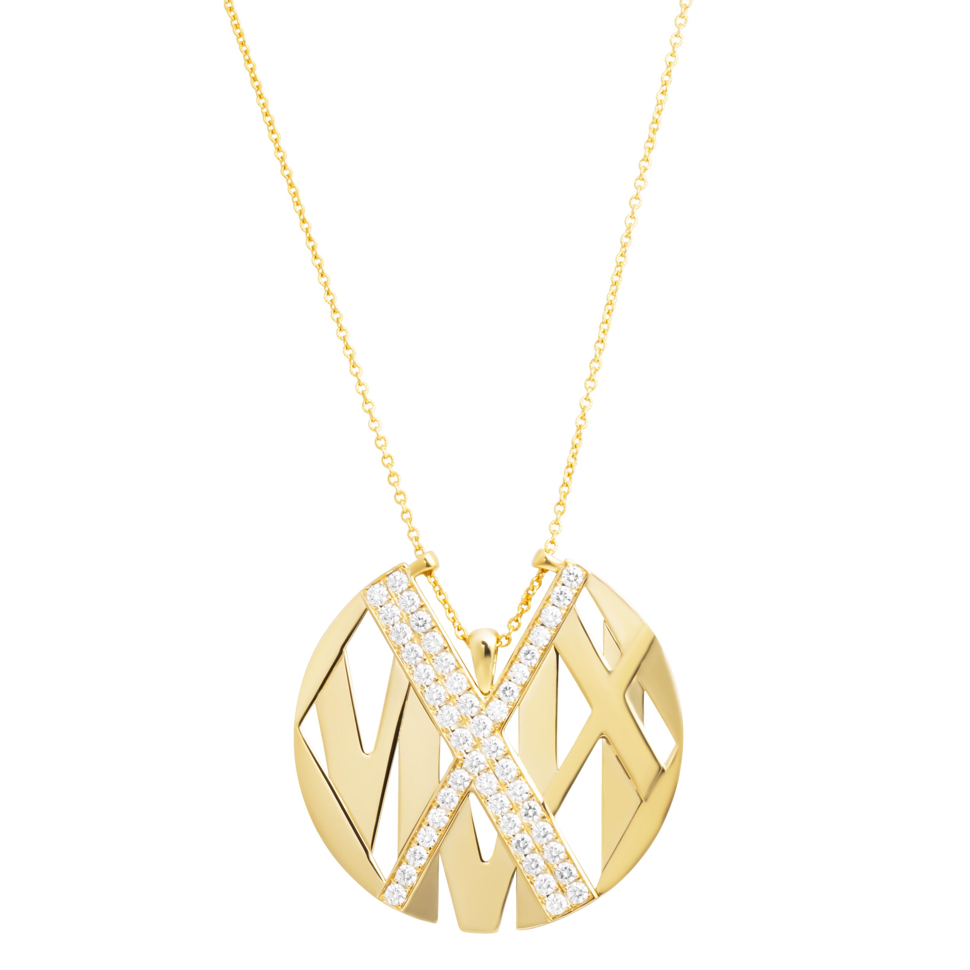Tiffany & Co. Atlas ネックレス Tiffany & Co. Gold And Diamond Large Atlas Disc Pendant Necklace