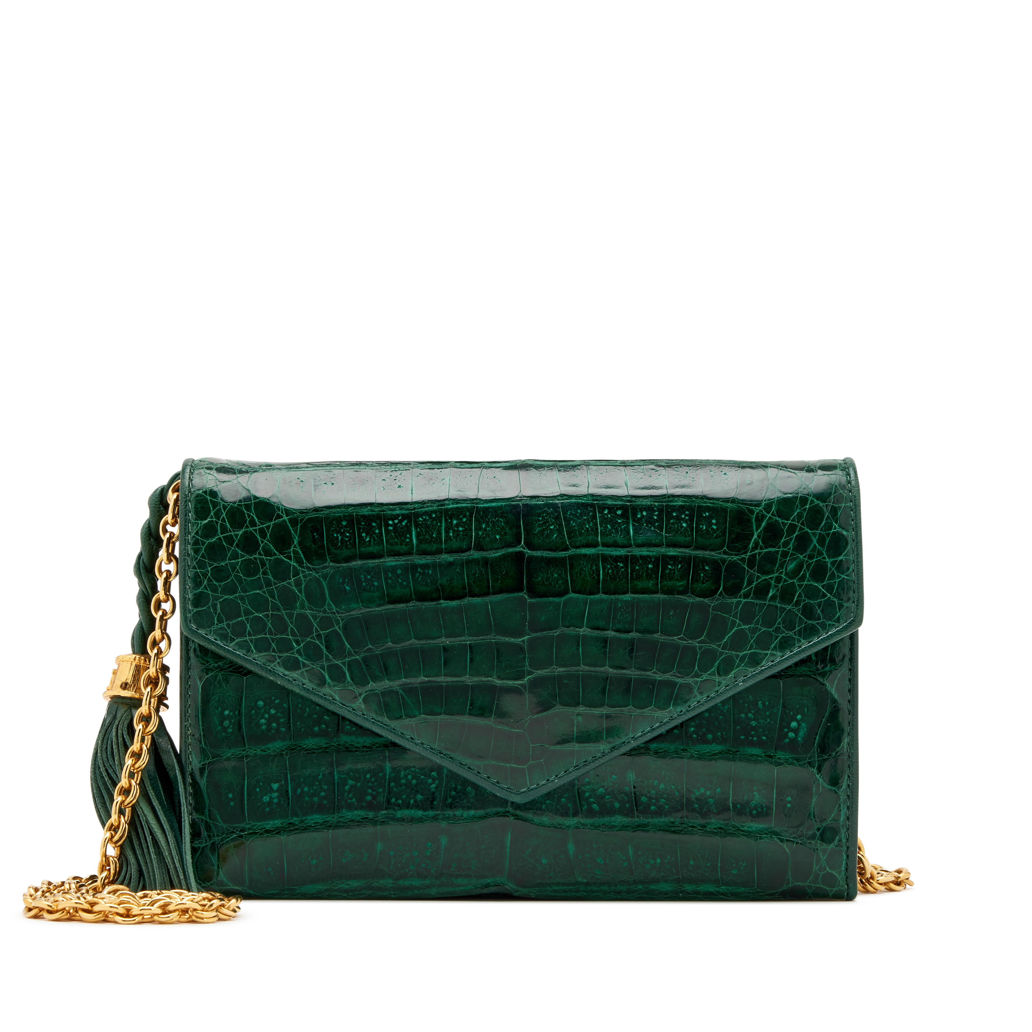Chanel Vintage Emerald Green Crocodile Tassel Mini Envelope Flap