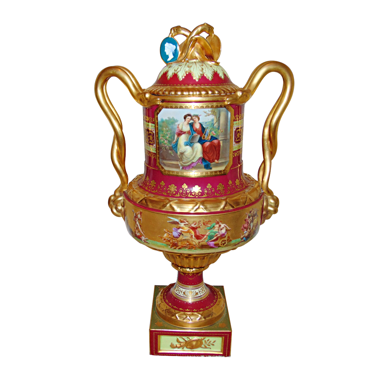 Antique Vienna Style Porcelain Gilt And Painted Covered Vase Available