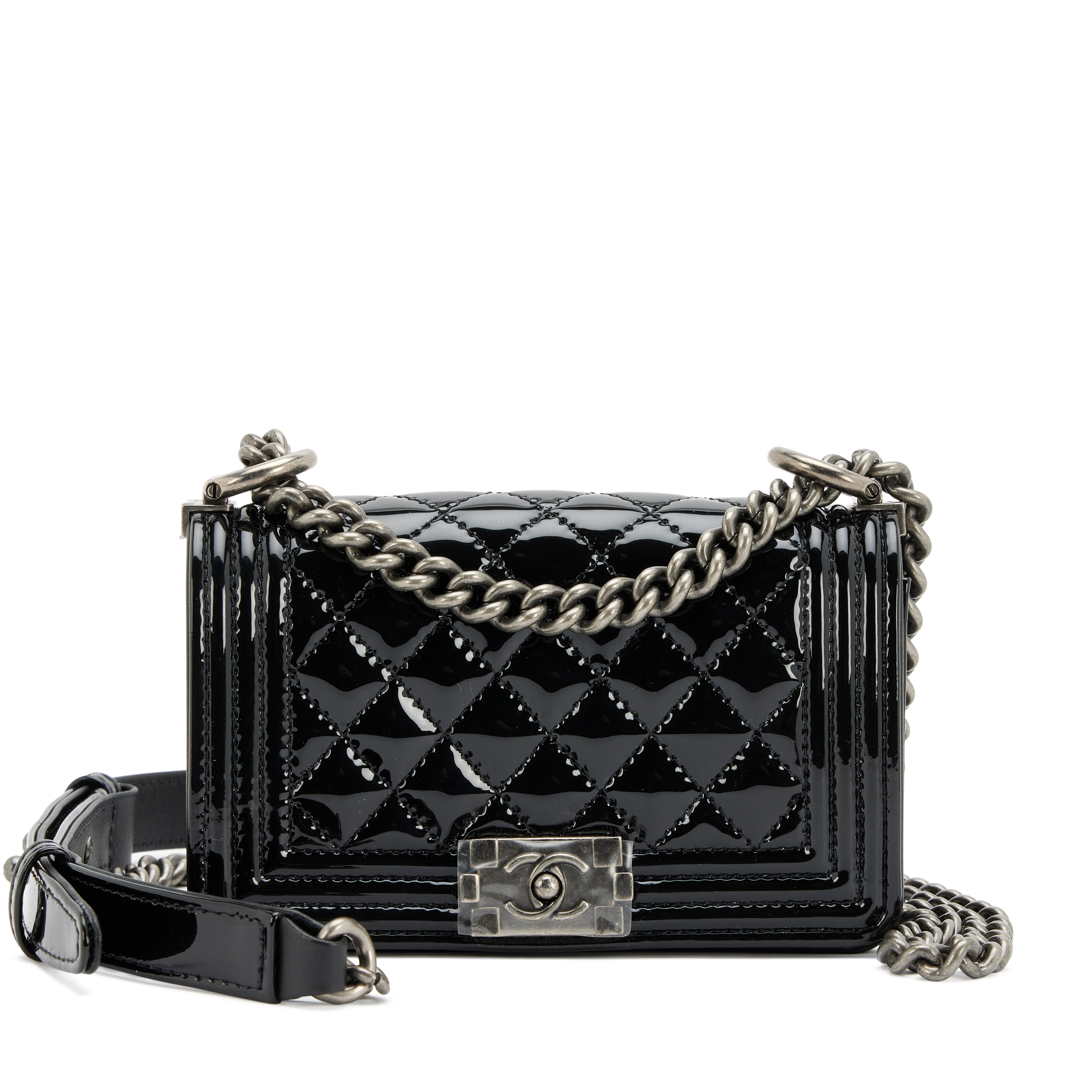 【ヴィンテージ】Rank:S☆Chanel Black Series28 Boy Small Bag Small boy chanel handbag, Calfskin & ruthenium-finish metal