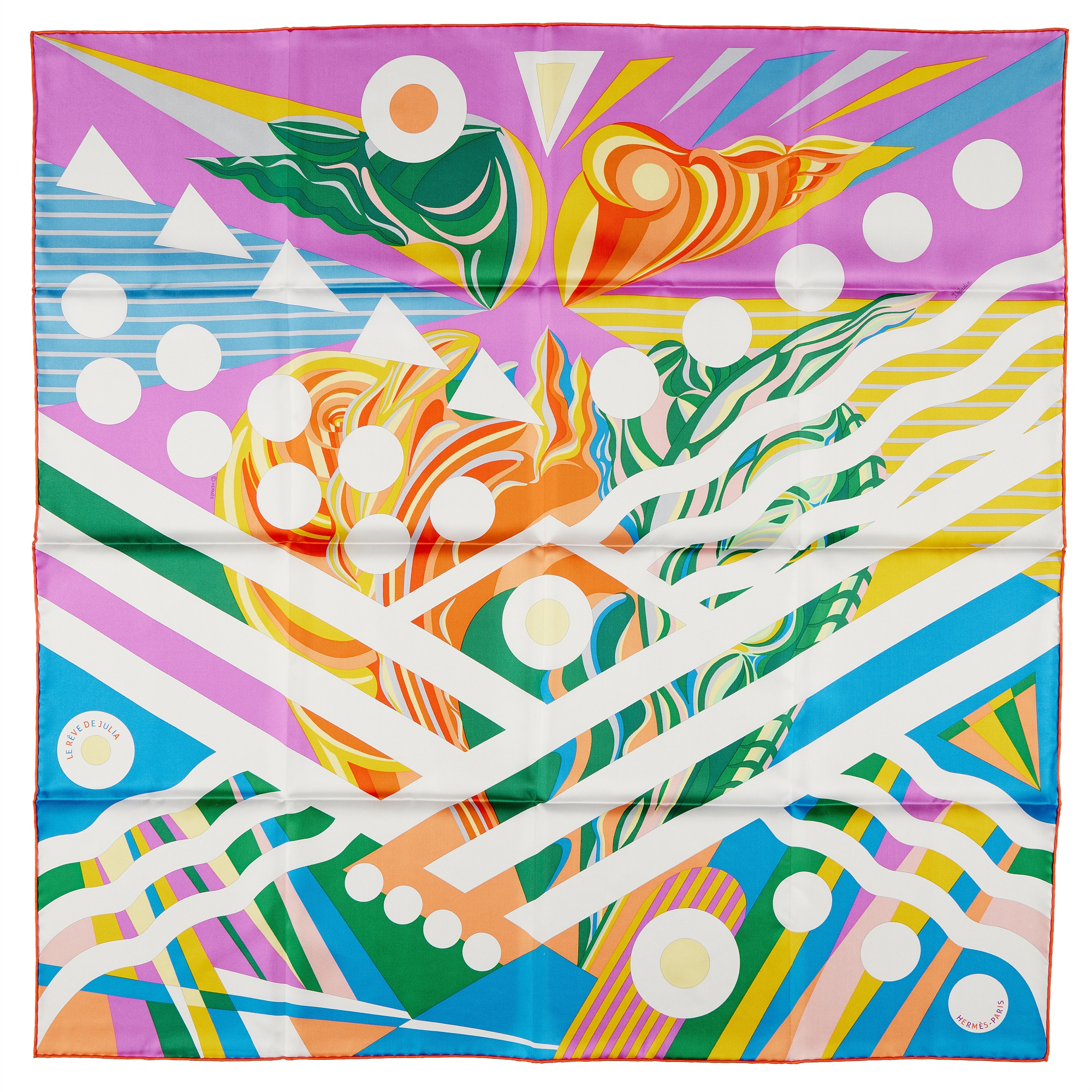 Hermès Cyclamen, Vert, And Multicolore Le Reve De Julia Silk Scarf