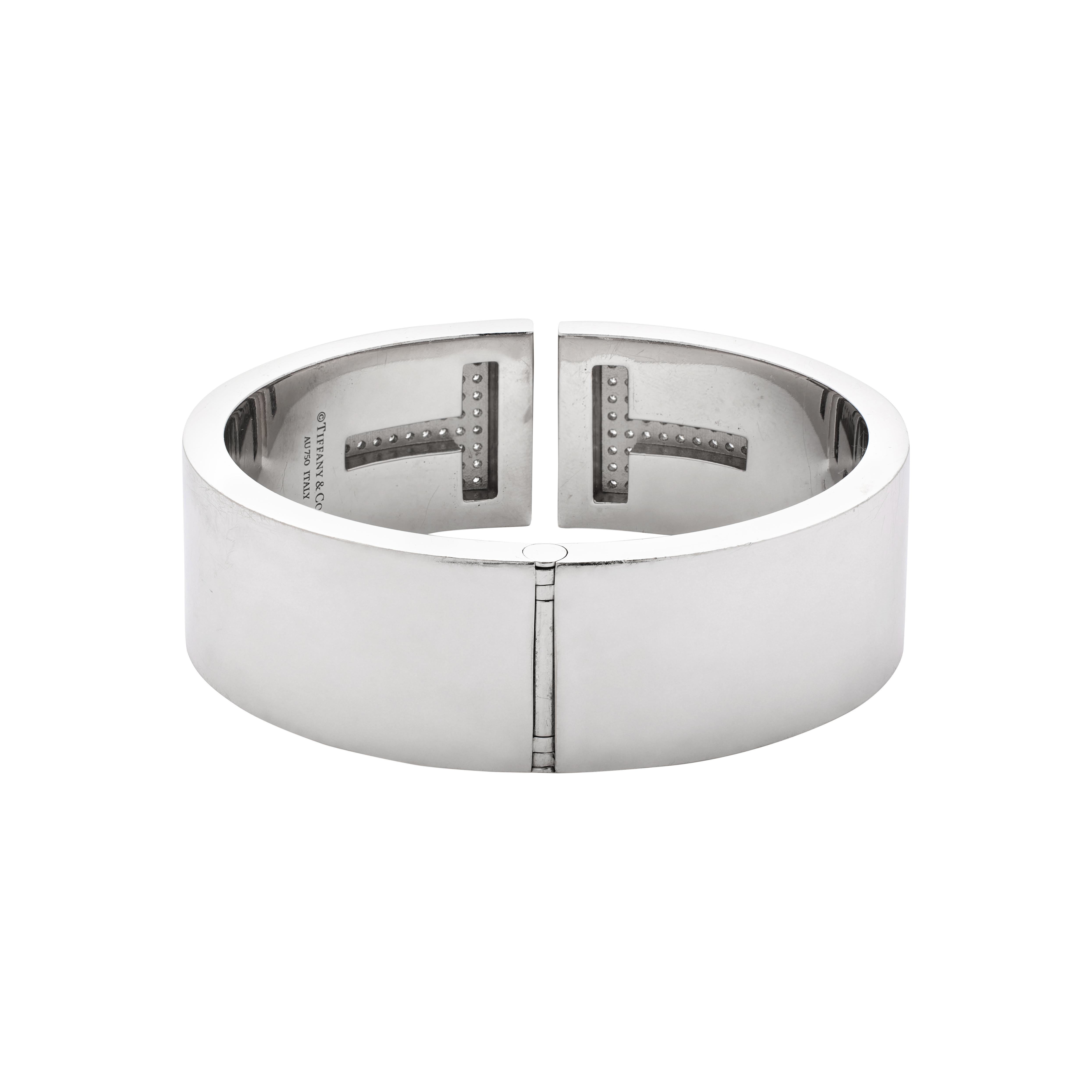 Tiffany White Gold And Diamond 'T' Cuff Bracelet Available