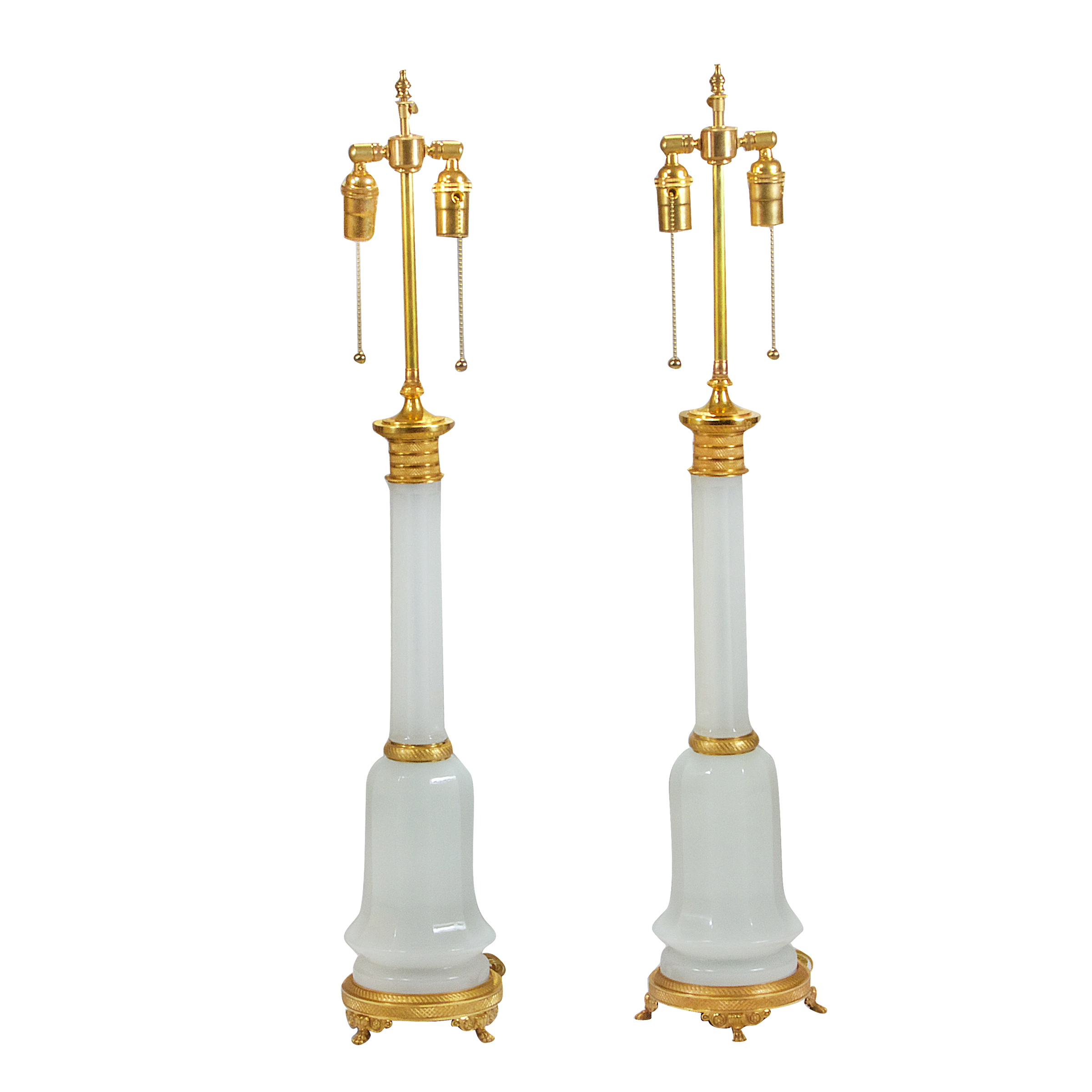 Antique French Belle ÉPoque Gilt Bronze And Opaline Table Lamps