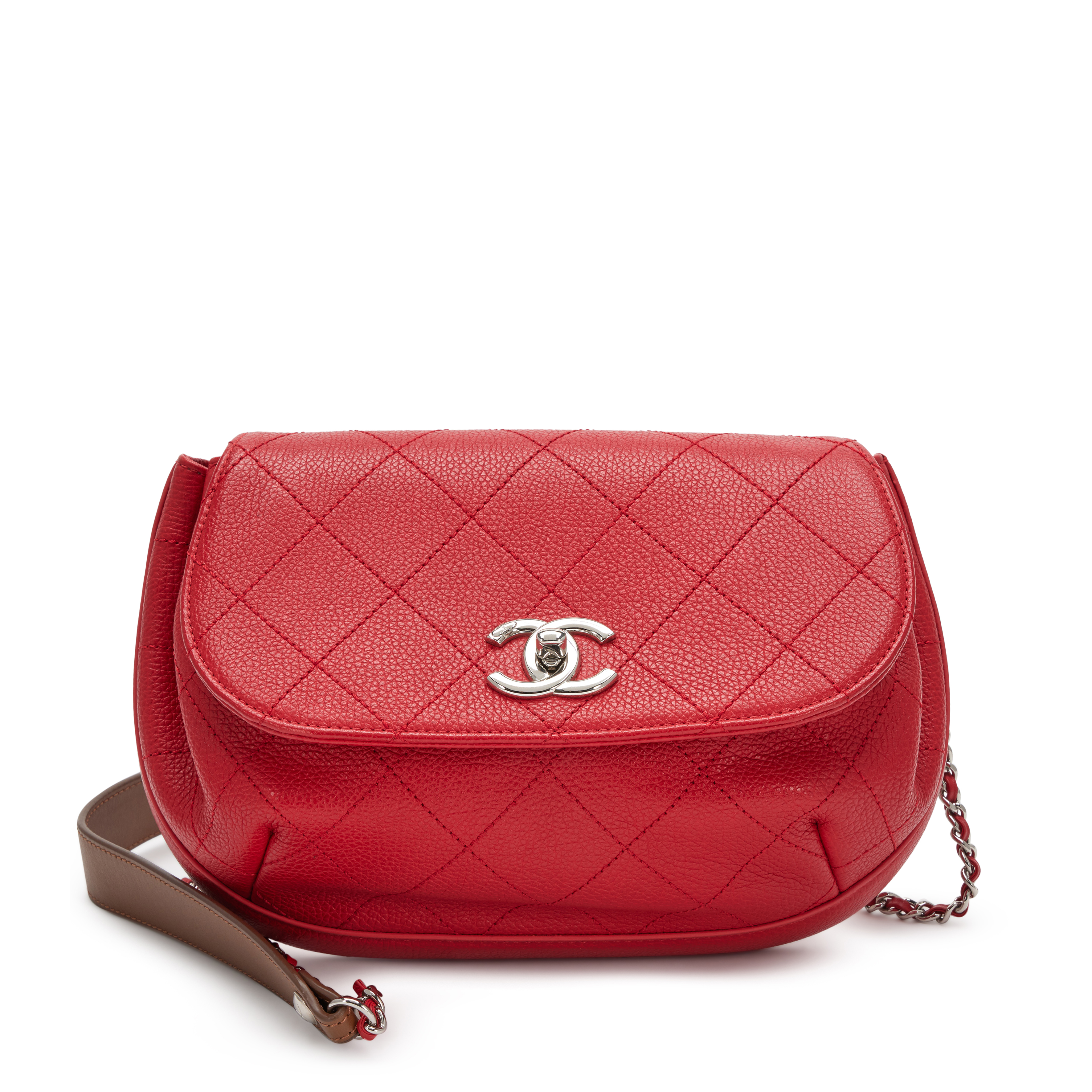 Chanel Red Quilted Grained Calfskin Medium Accordion Saddle