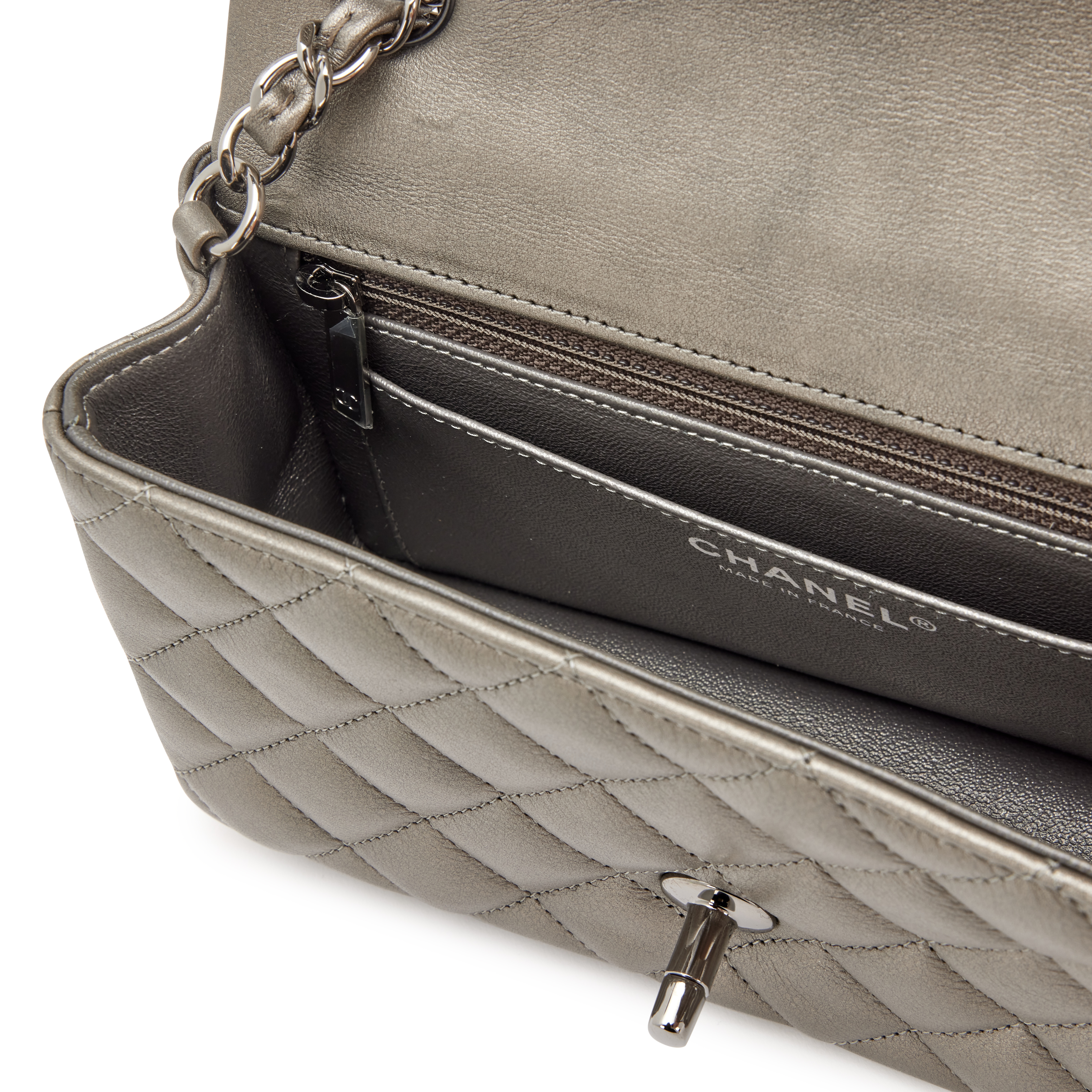 Chanel Ruthenium Metallic Quilted Lambskin Mini Rectangular