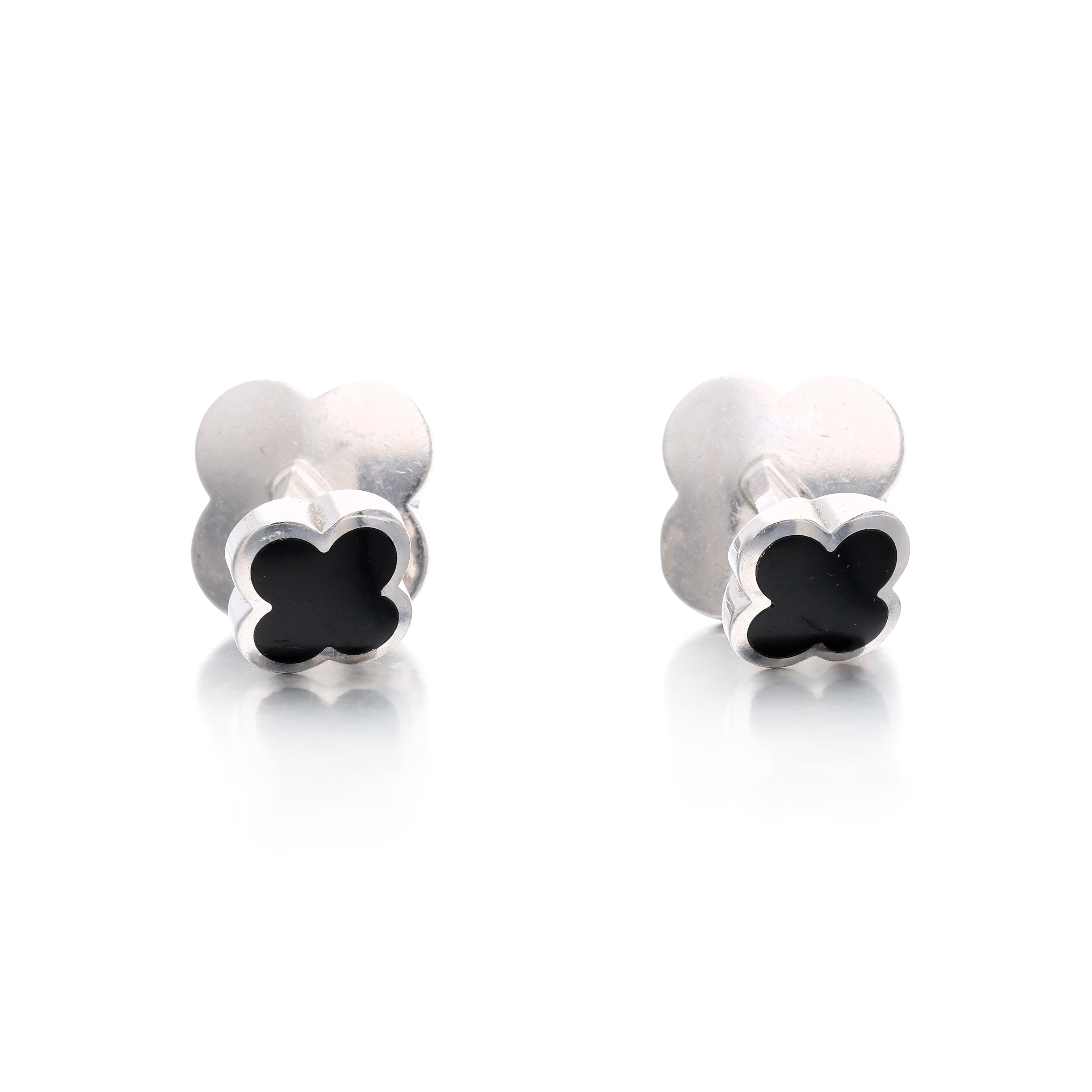 Van Cleef & Arpels Vintage White Gold And Onyx Alhambra Cufflinks