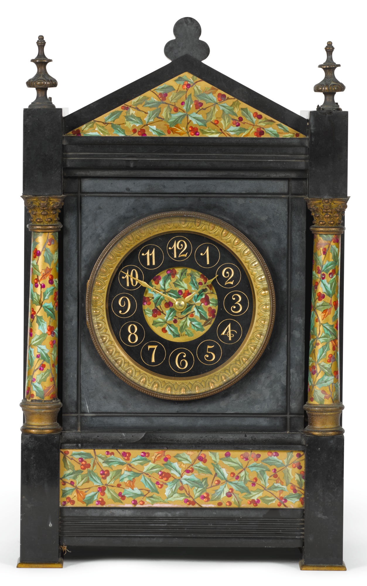 A BLACK MARBLE MANTEL CLOCK WITH RARE KEYLESS WINDING, FRENCH, CIRCA