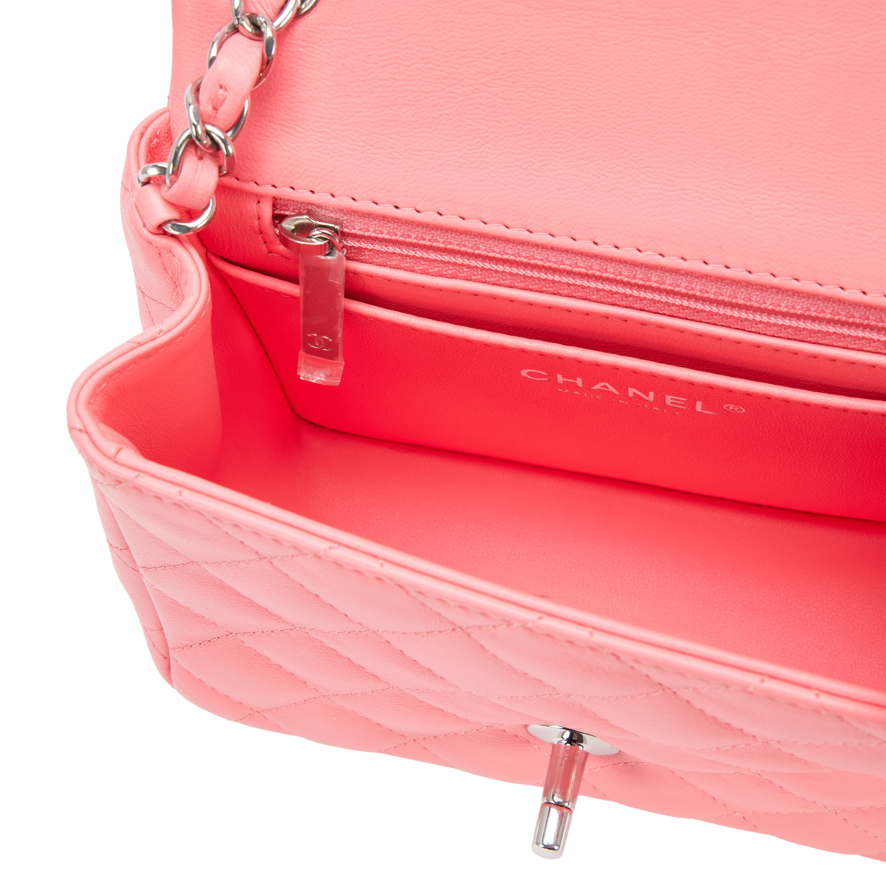 Chanel Neon Bright Pink Quilted Lambskin Mini Square Classic