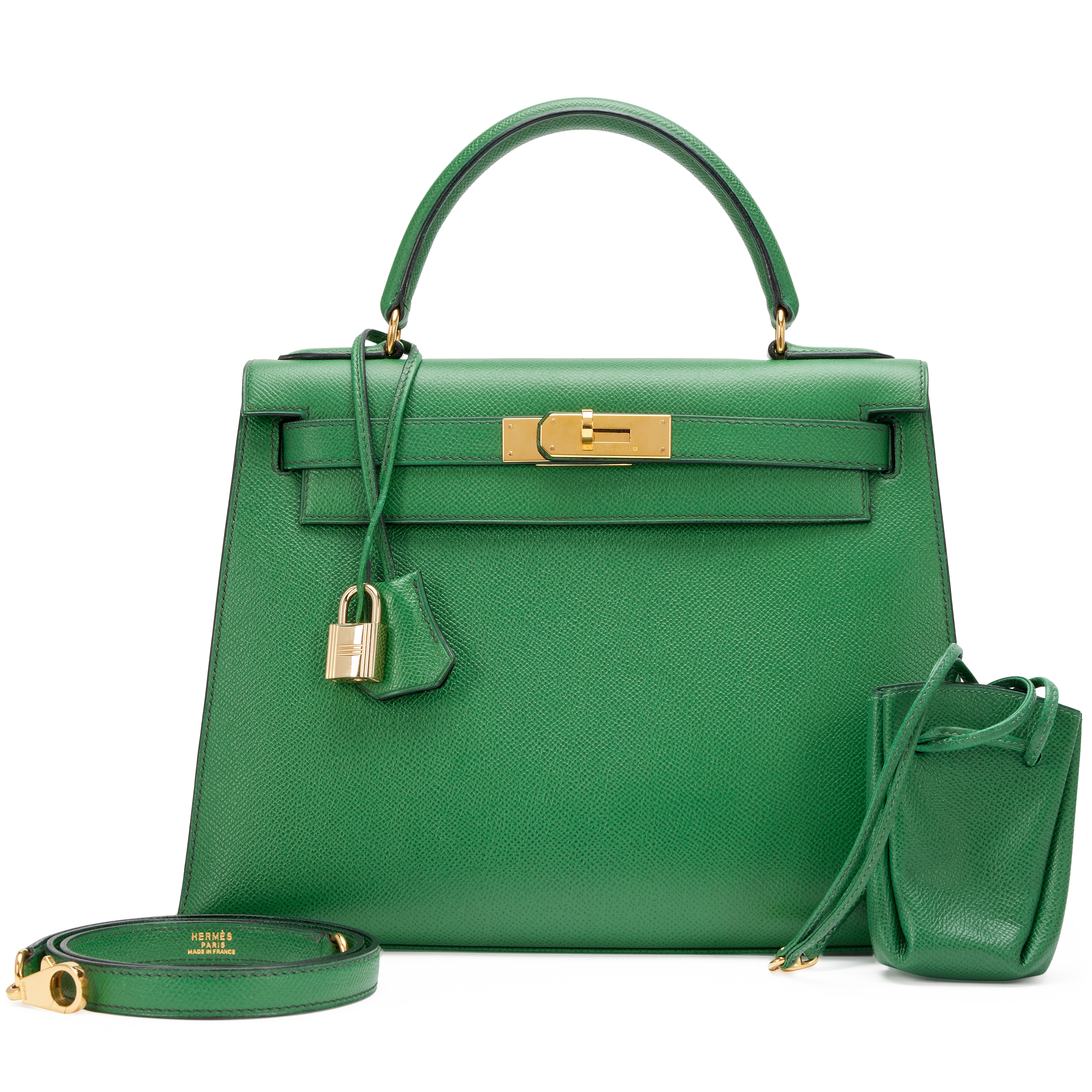 Hermès Vintage Vert Benghal Courchevel Sellier Kelly 28 With Hermès Vintage Vert Benghal Courchevel Sellier Kelly 28 With