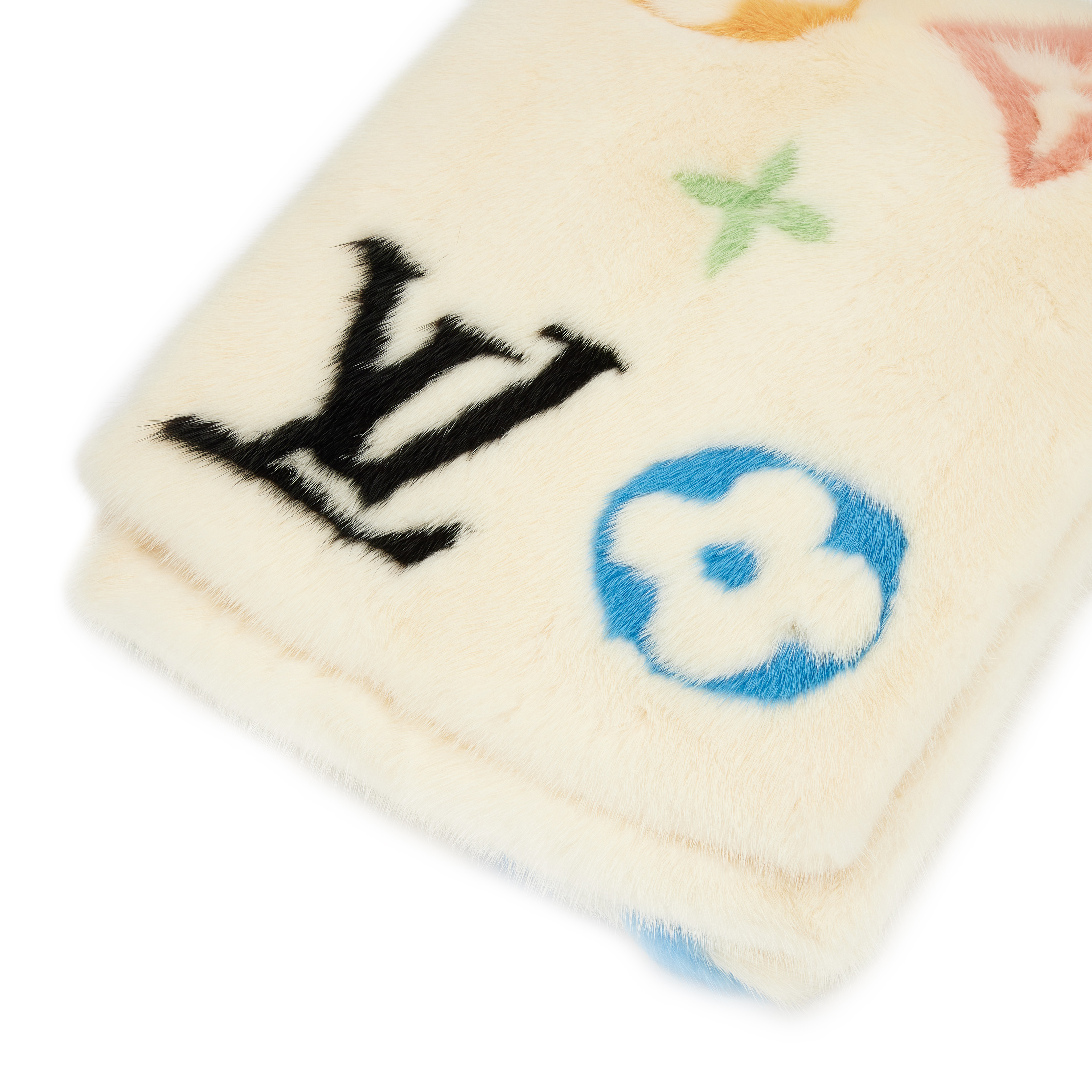 Louis Vuitton White Multicolor Monogram Mink Stole Long Scarf