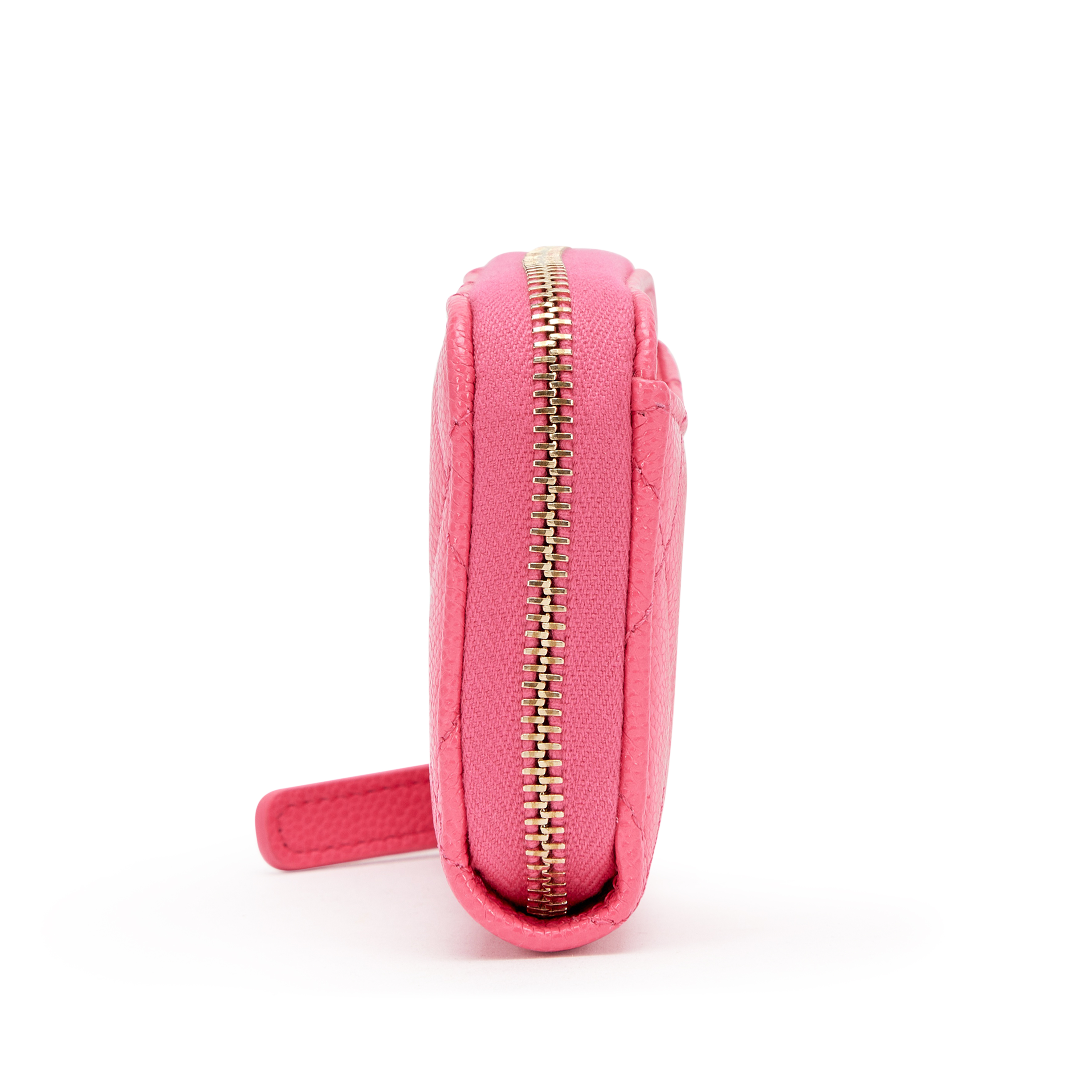 Chanel Neon Pink Quilted Caviar Zip Coin Purse Light Gold Hardware