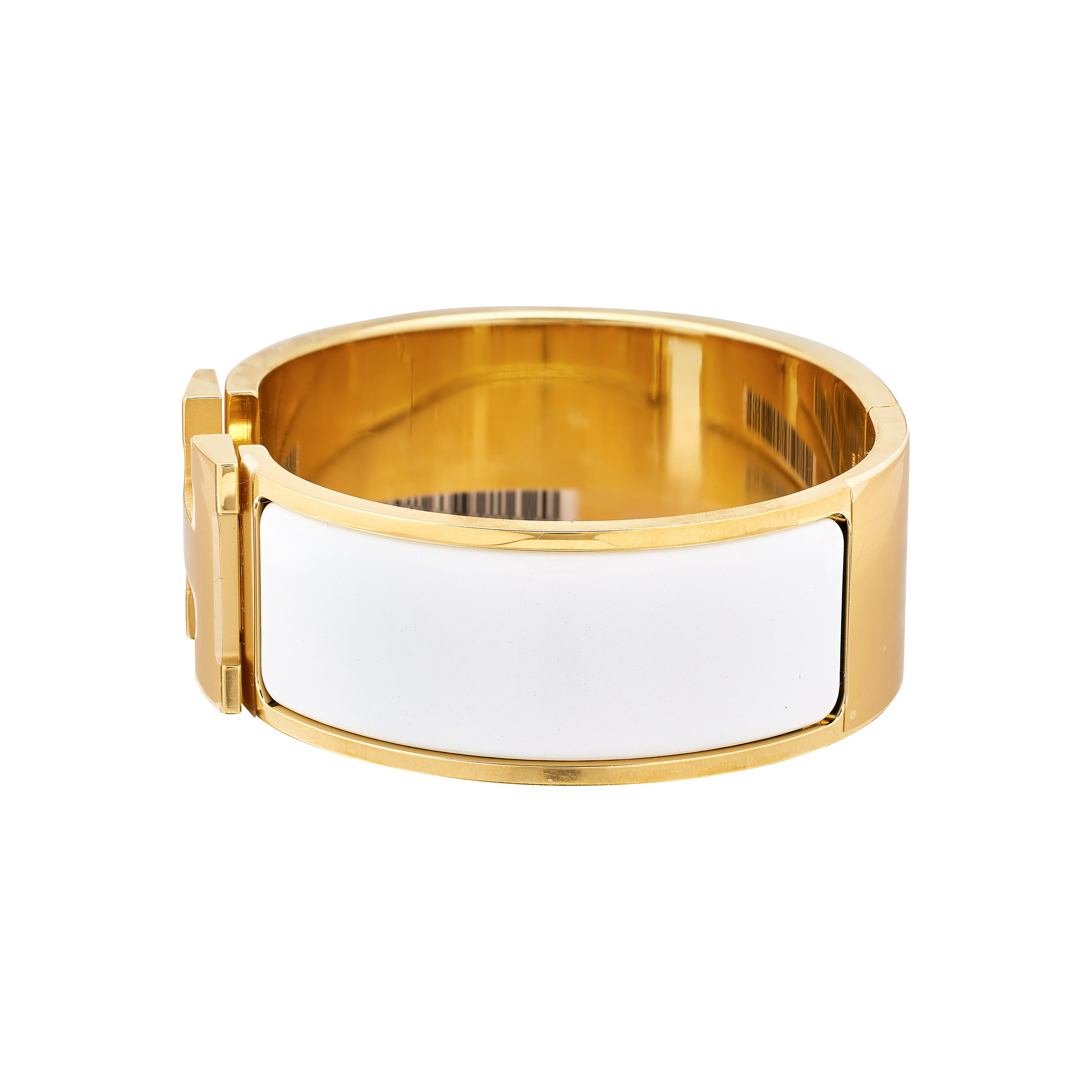 Hermès White Enamel Wide Clic Clac H Bracelet PM Gold Hardware