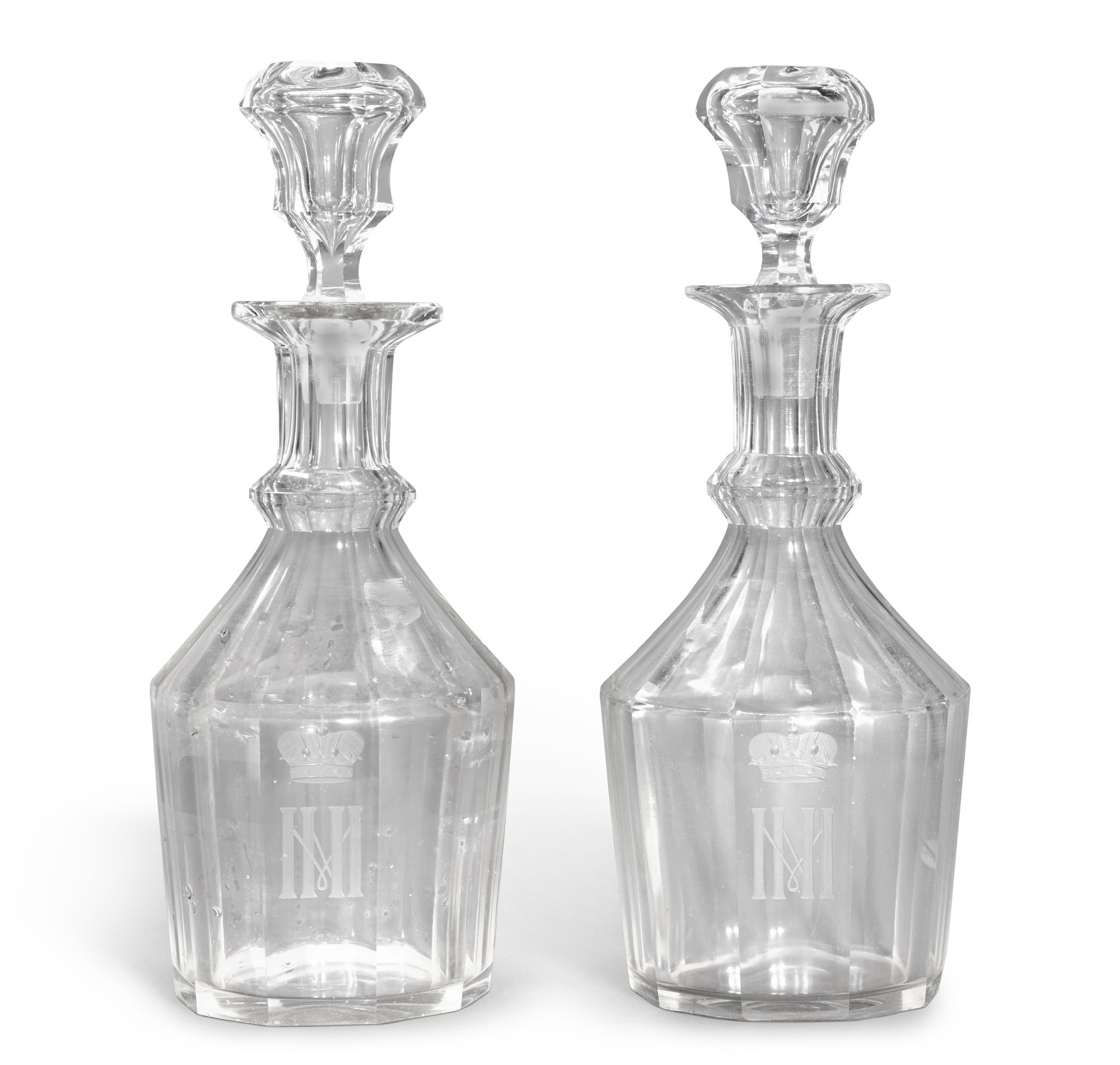 Two glass decanters from the Grand Duke Michael Mikhailovich banquet