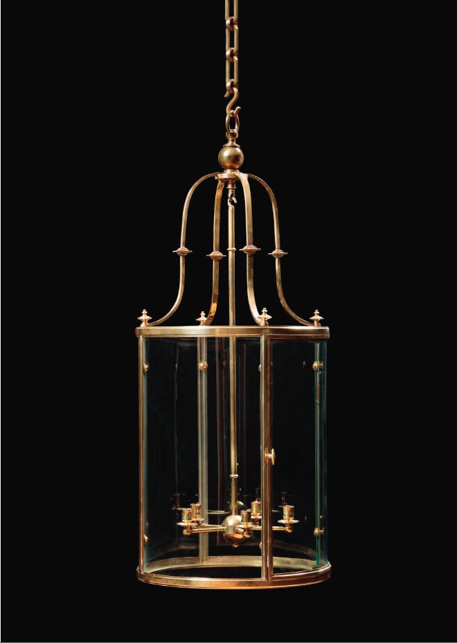 A III STYLE BRASS MOUNTED GLASS 'ATTINGHAM' HANGING LANTERN BY