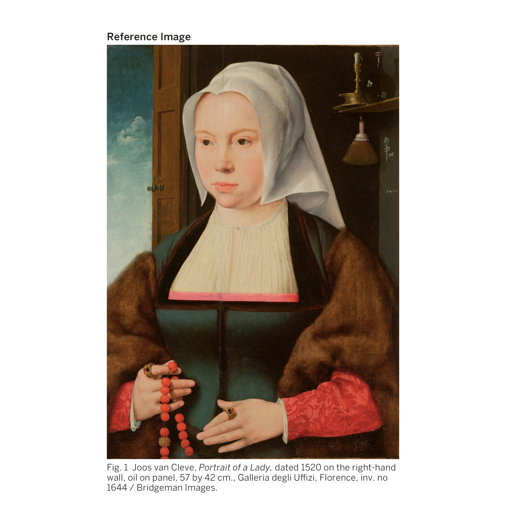 ATTRIBUTED TO JOOS VAN CLEVE PORTRAIT OF A LADY HOLDING A ROSARY AND