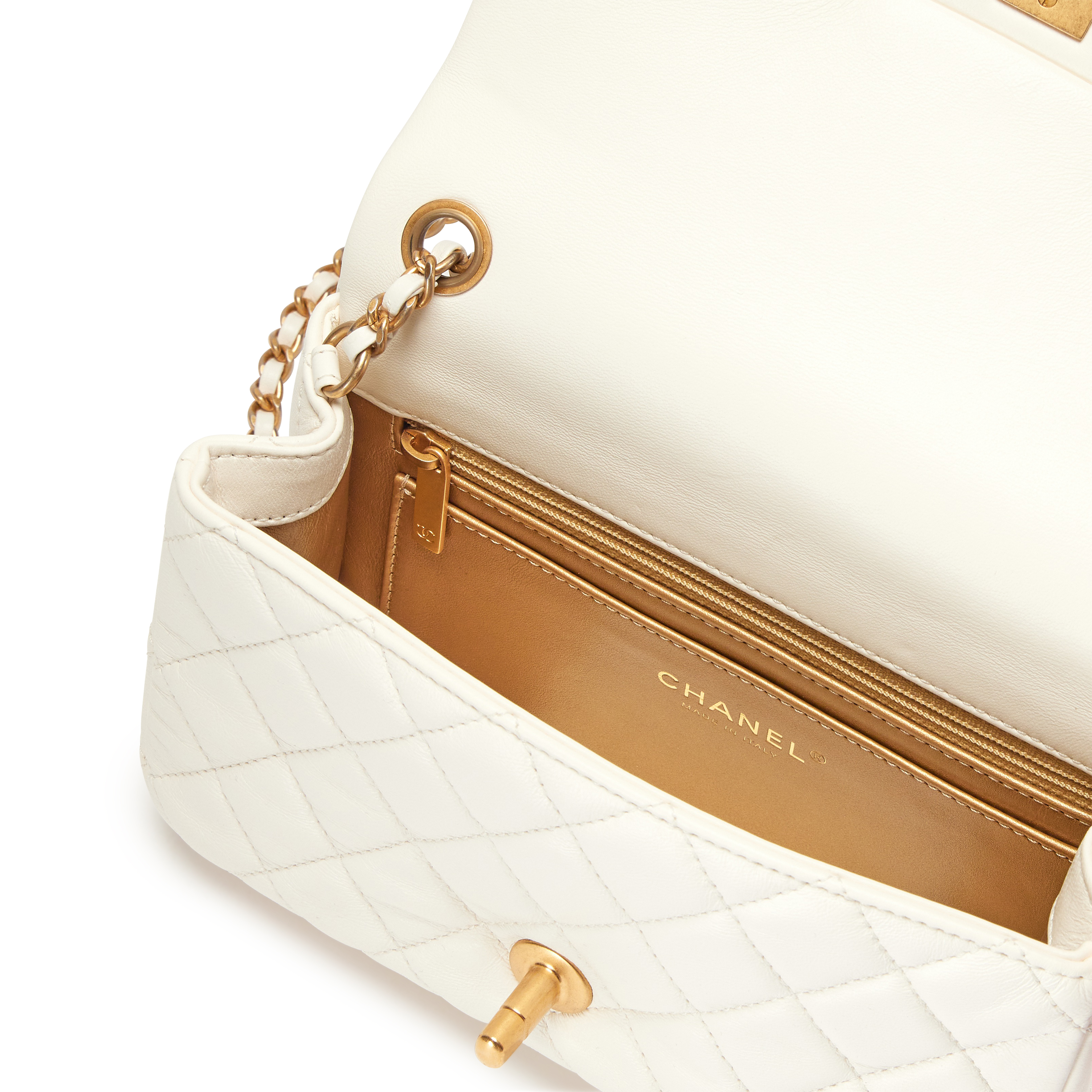 Chanel White Quilted Lambskin Pearl Crush Mini Rectangular Flap