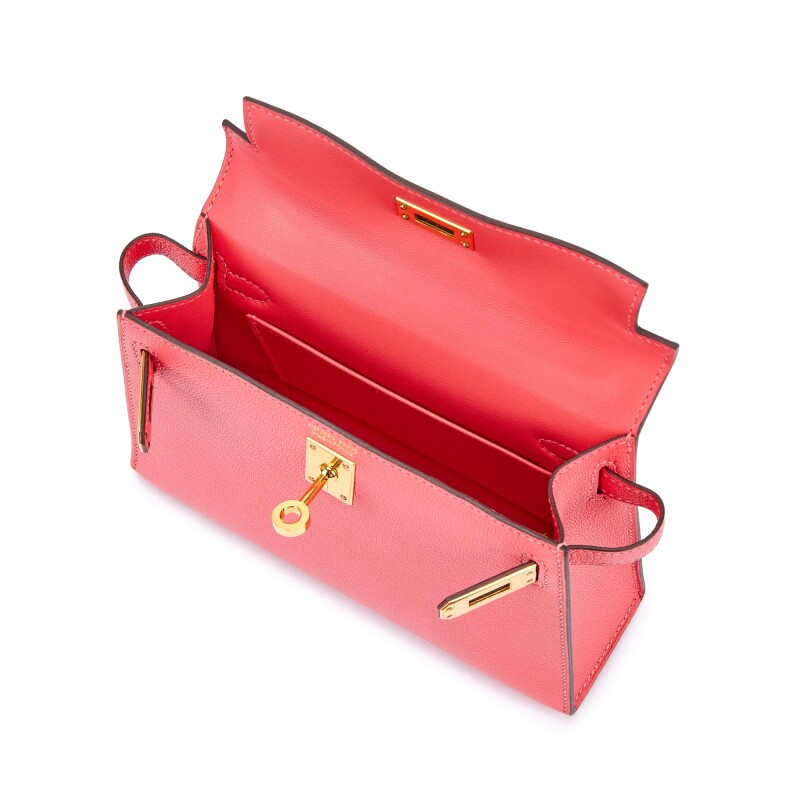 Hermès Rose Lipstick Chèvre Mysore Mini Kelly 20 II Gold Hardware