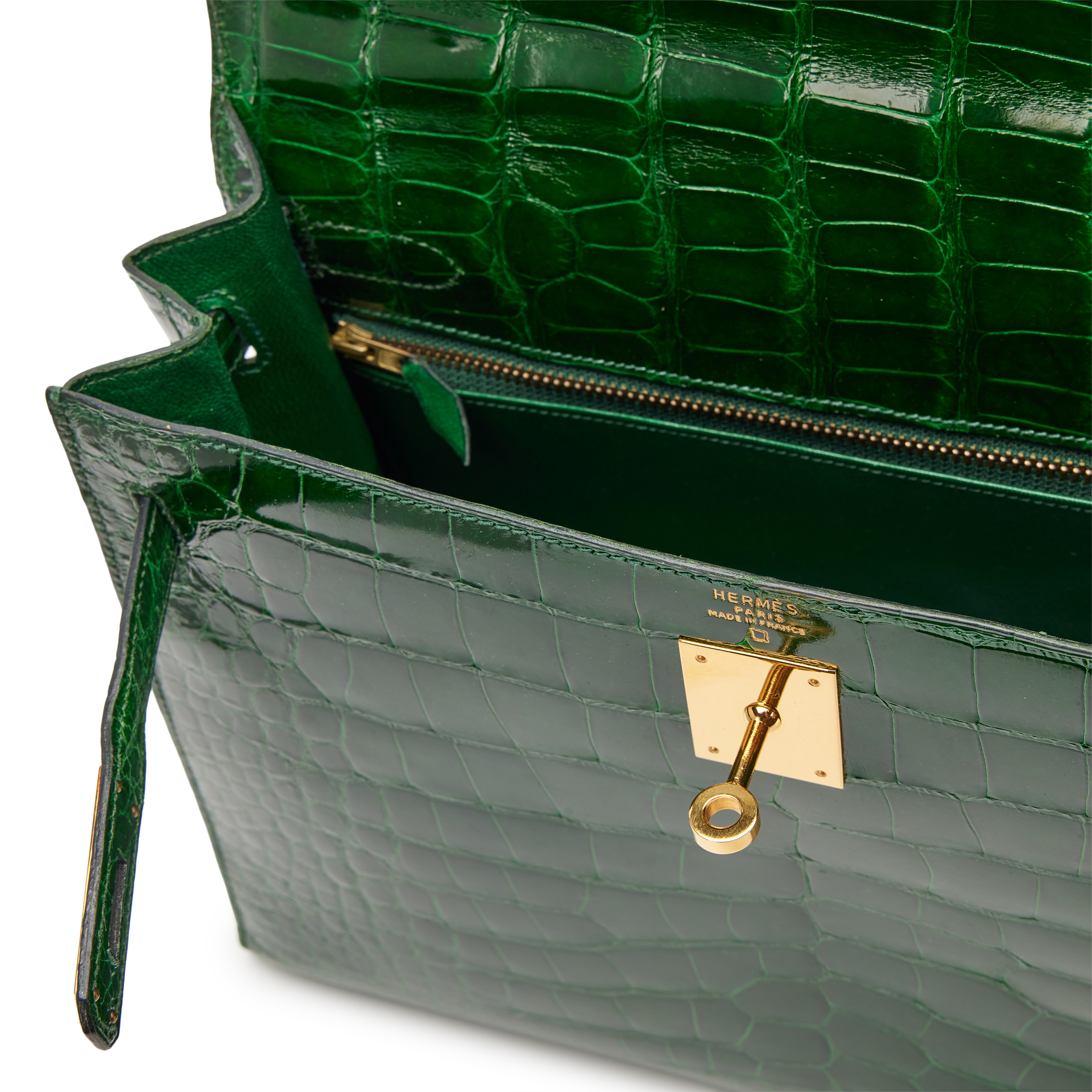 Hermès Vintage Vintage Vert ÉMeraude Shiny Alligator Sellier Kelly