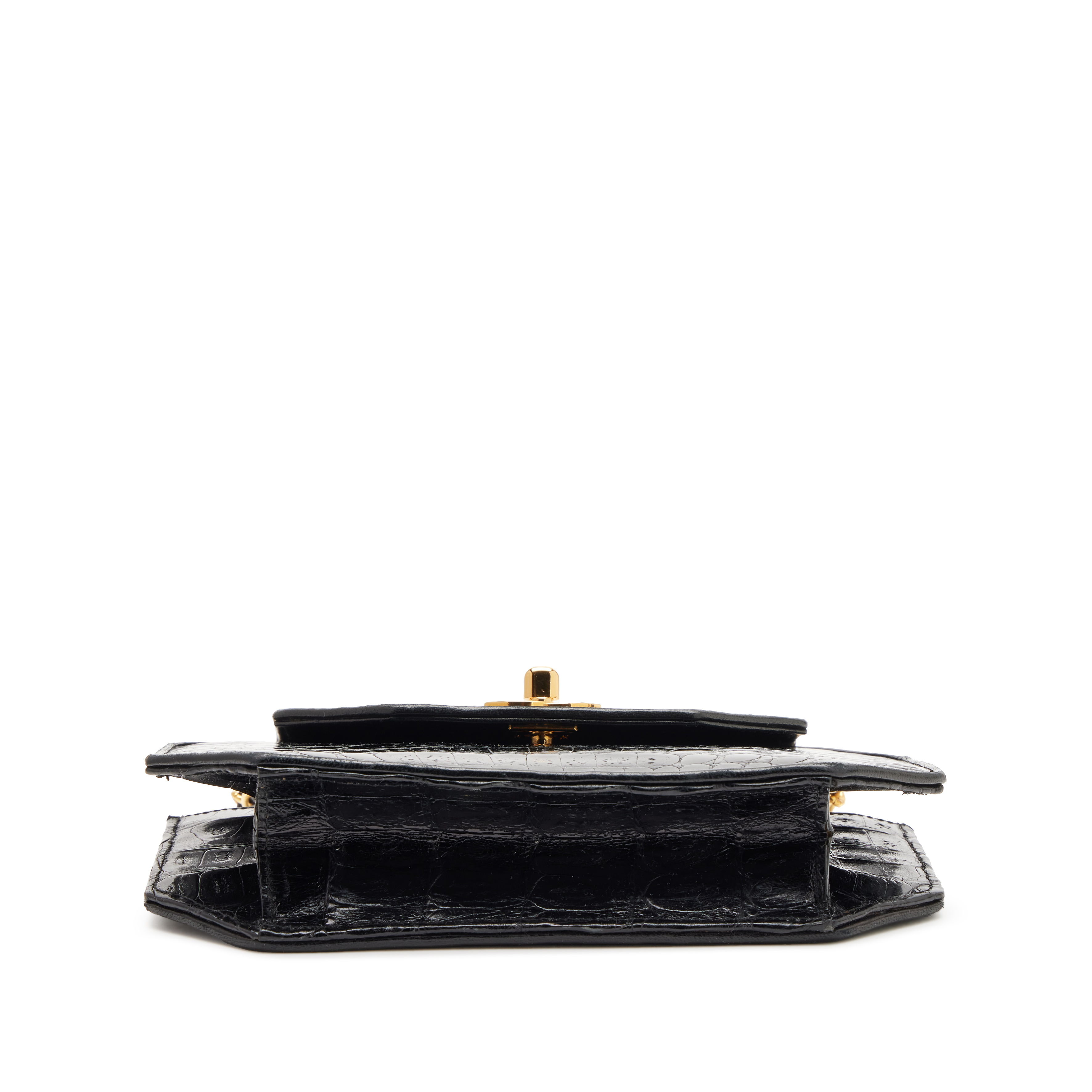 Chanel Vintage Vintage Black Crocodile Octagon Flap Bag Gold