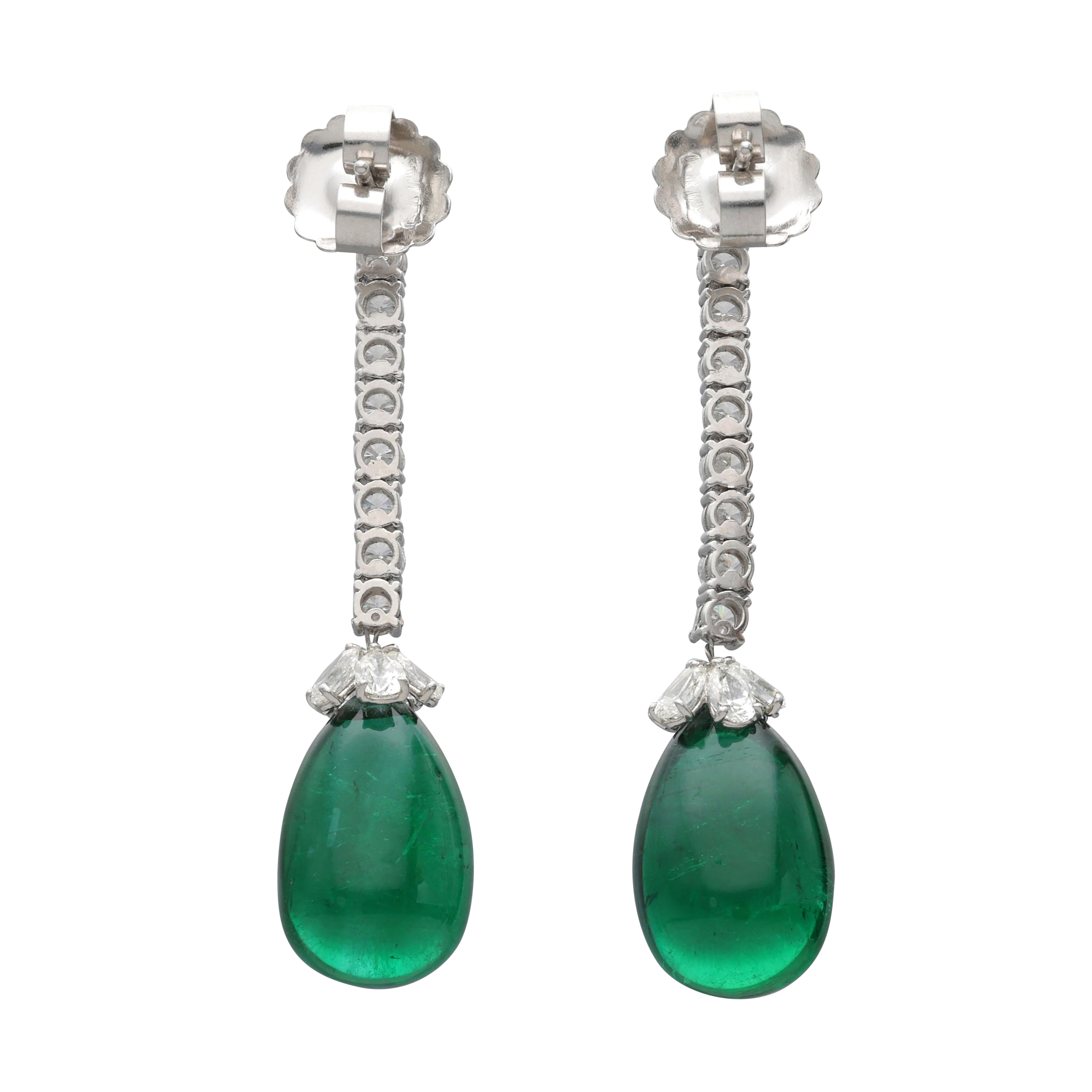 Platinum, 27.50ctw Zambian Emerald And Diamond Drop Earrings