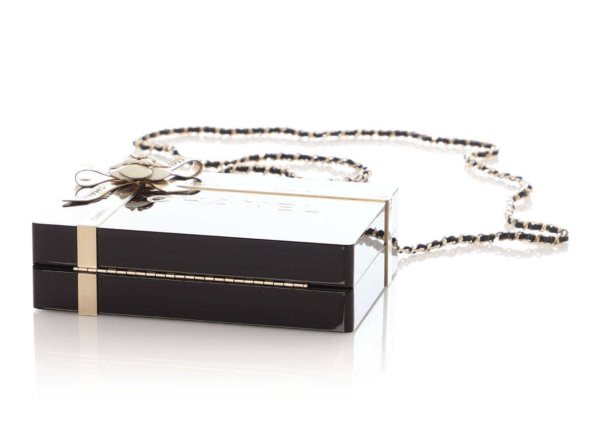 Chanel Black Plexiglass And White Resin Gift Box Minaudière Gold