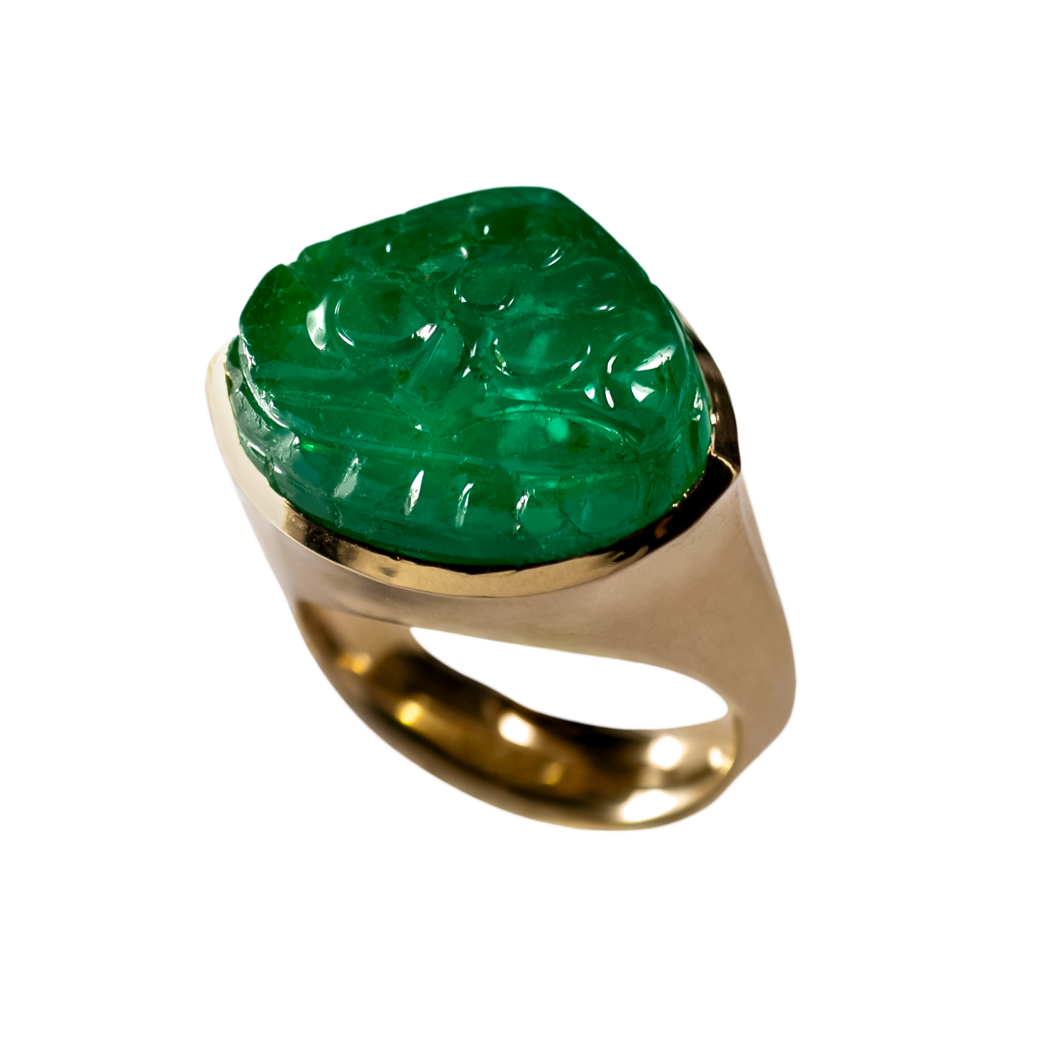 Gold and Carved Emerald Ring