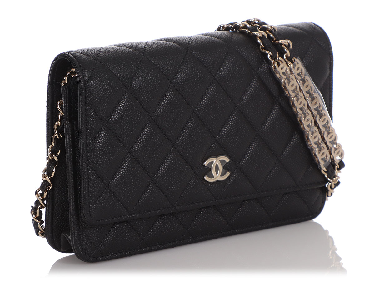 Chanel Black Quilted Caviar Tiny CC Wallet On A Chain Gold