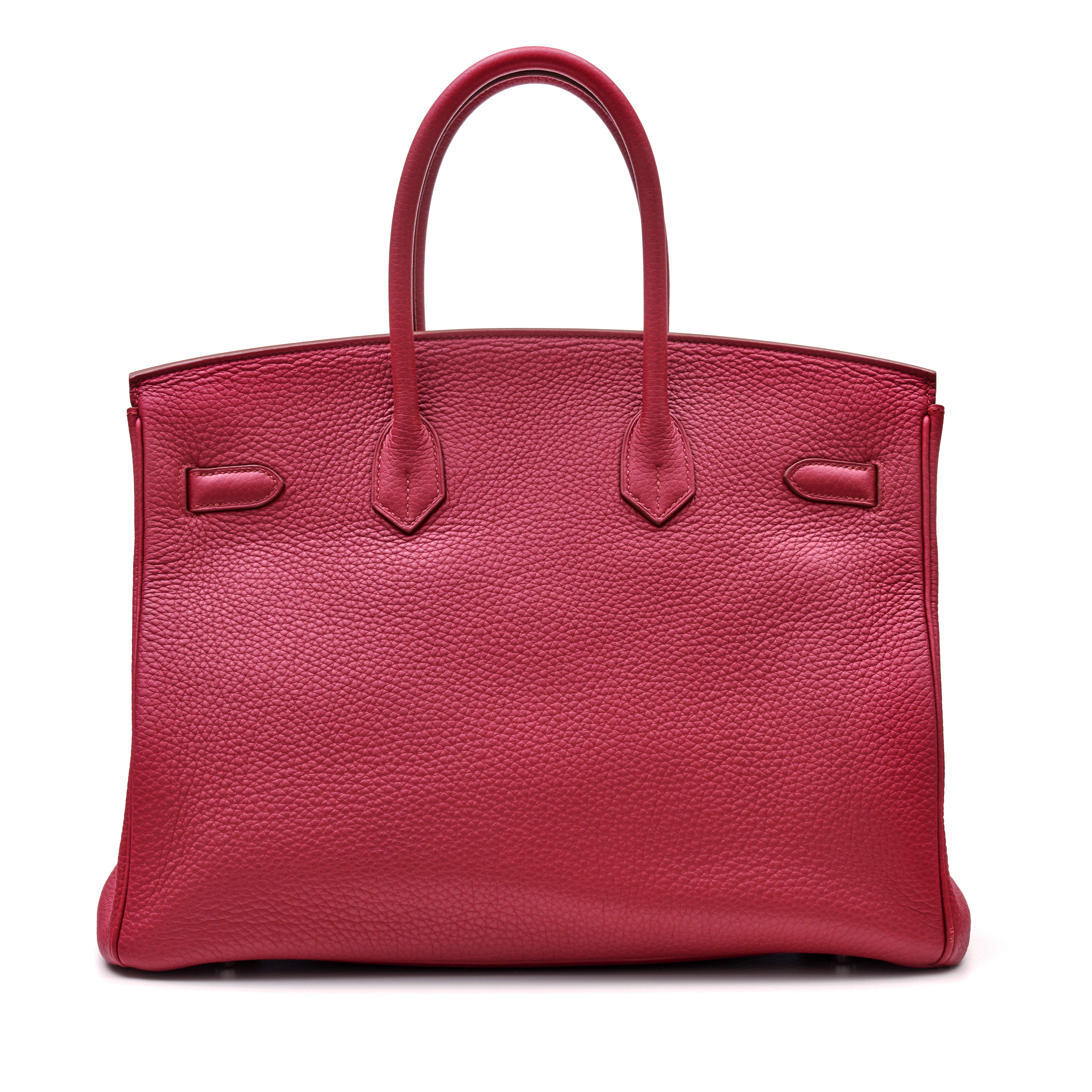 Framboise Birkin 35cm in Clemence Taurillion Leather with Palladium