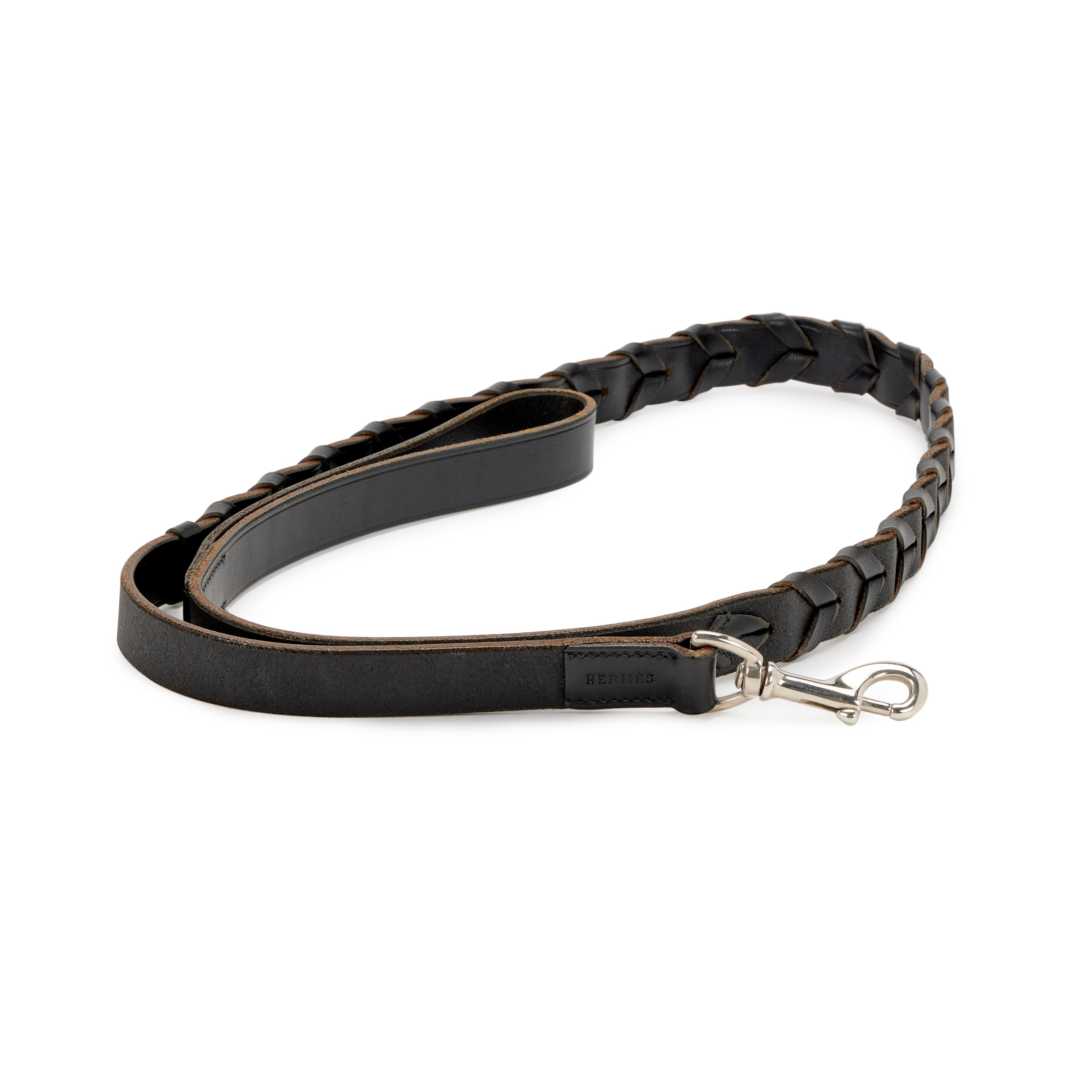 Black Bridle Leather Braided Dog Leash Palladium Hardware, 2003