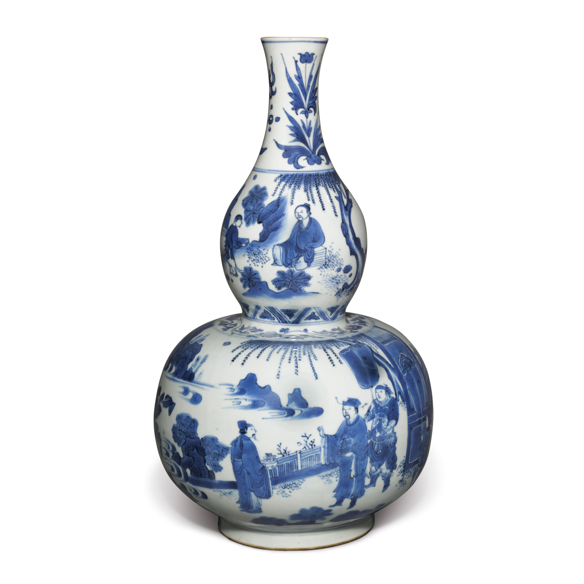 A BLUE AND WHITE 'FIGURAL' DOUBLEGOURD VASE, MING DYNASTY, CHONGZHEN