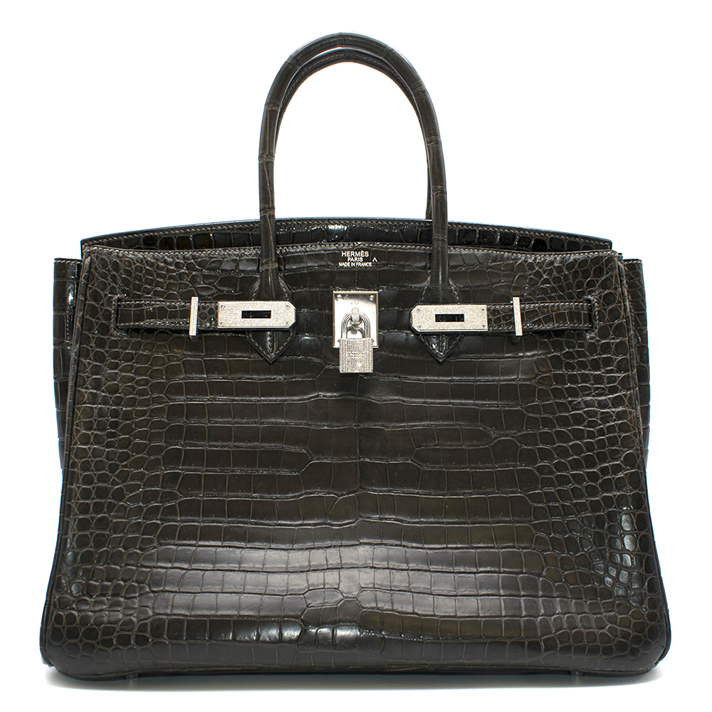 Birkin 35 in Macassar Colour Lisse Porosus Crocodile with palladium