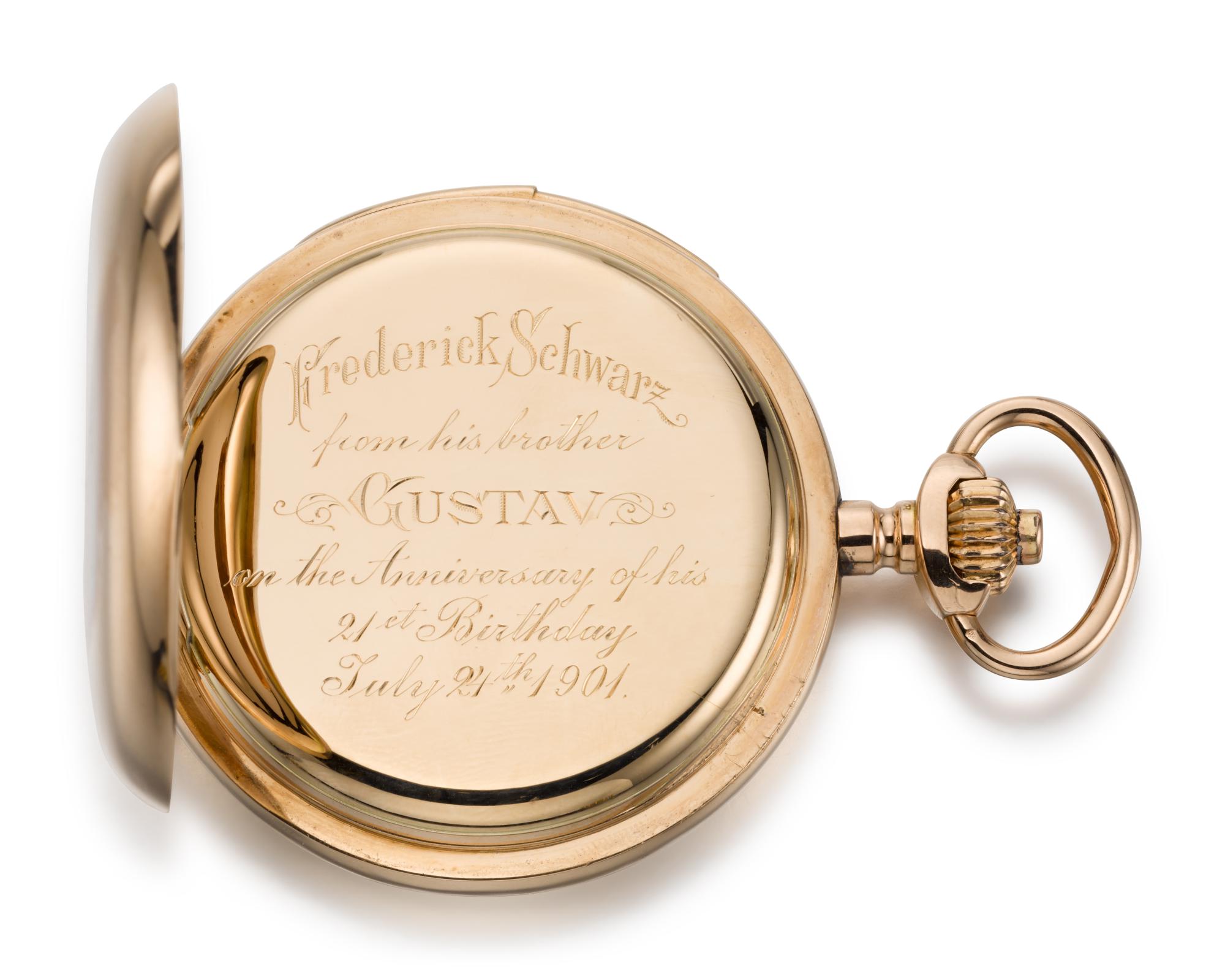 SWISS PINK GOLD QUARTER REPEATING HUNTING CASED KEYLESS AUTOMATON WATCH CIRCA 1900 Gentlemen