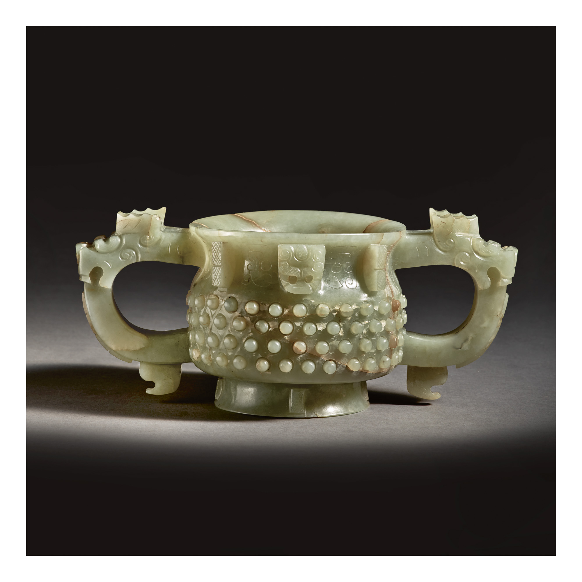 A LARGE GREEN JADE ARCHAISTIC GUIFORM CENSER, MING DYNASTY Junkunc