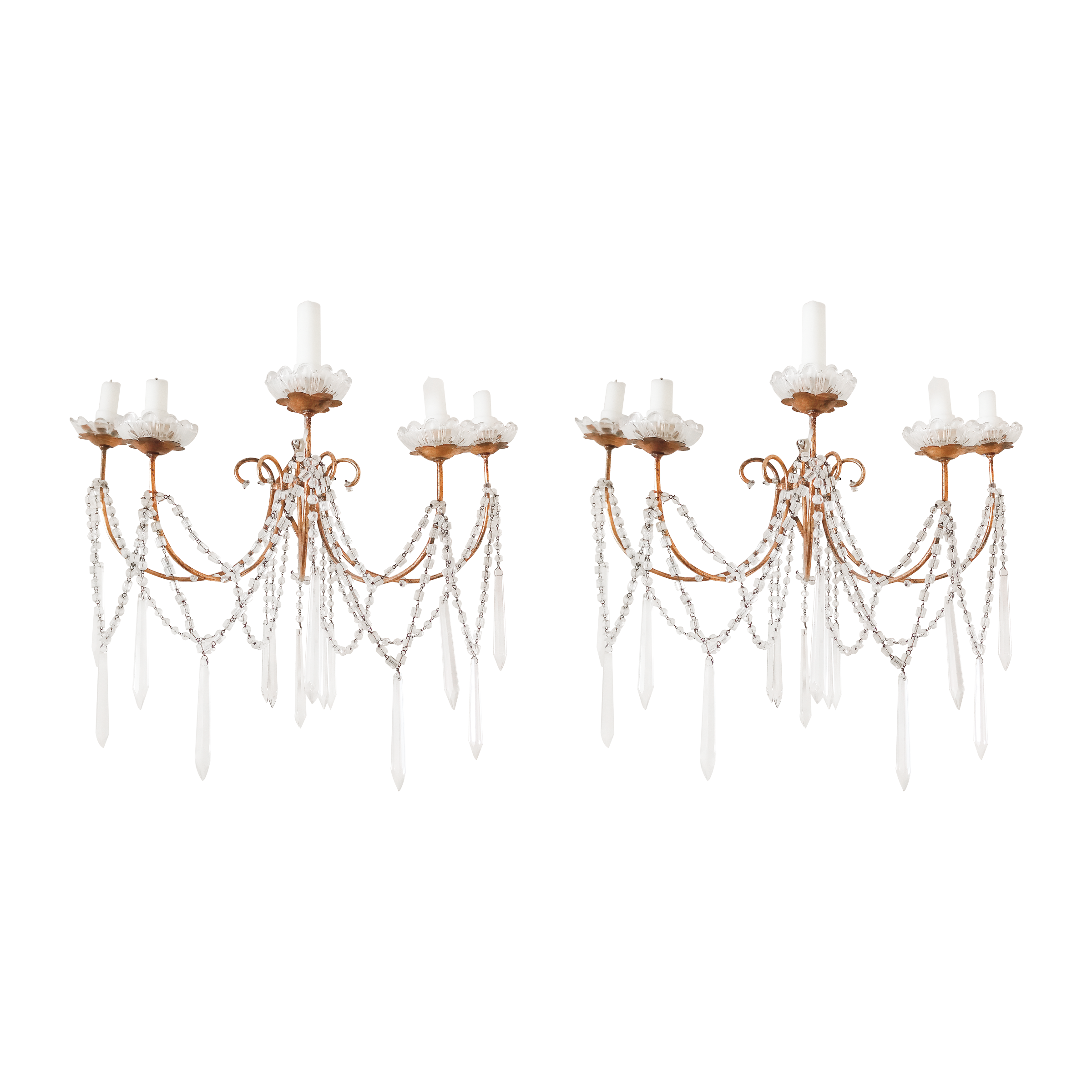 Vintage European Crystal Beaded Candle Wall Sconces Available For