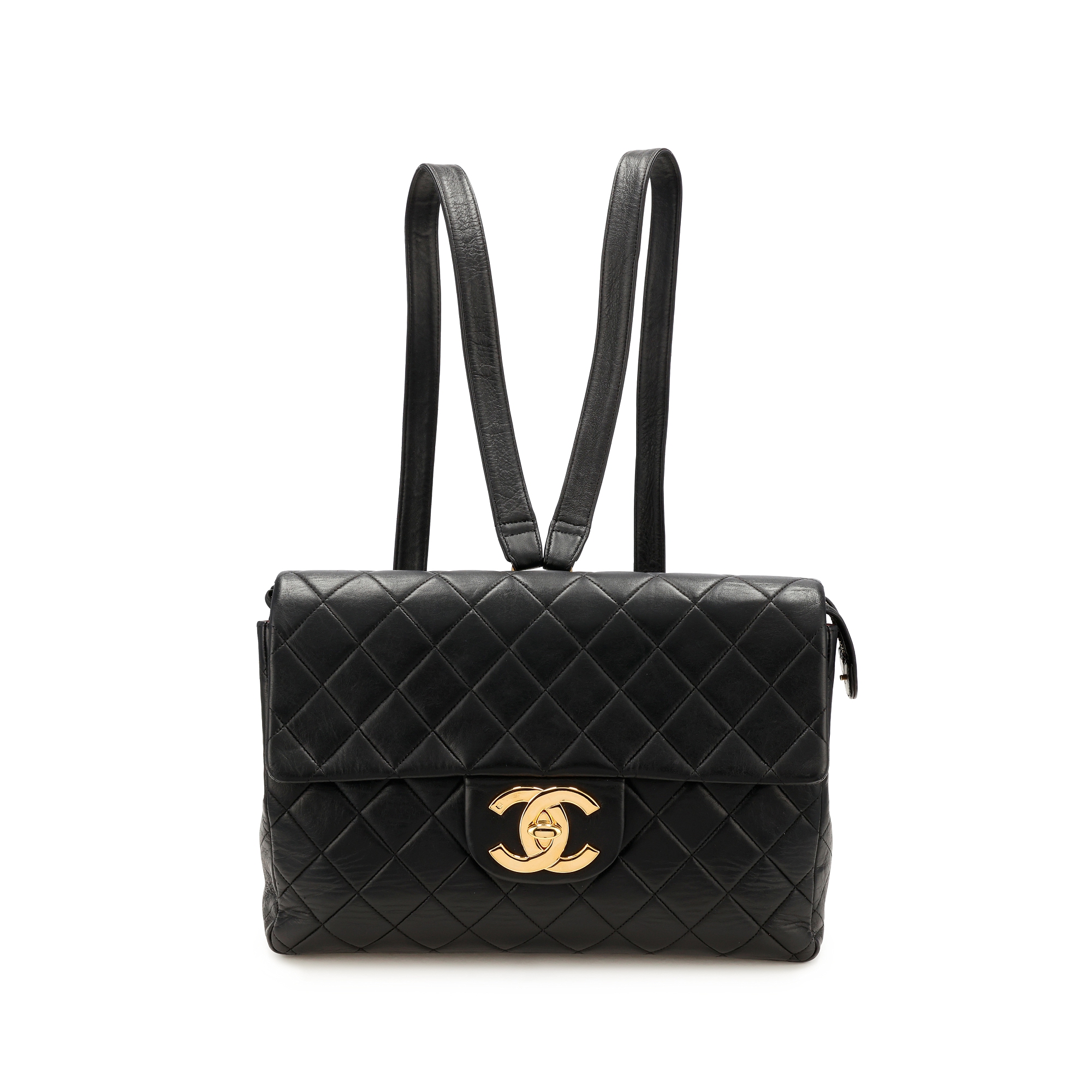 Chanel Vintage Black Quilted Lambskin Jumbo Flap Backpack  display picture 3