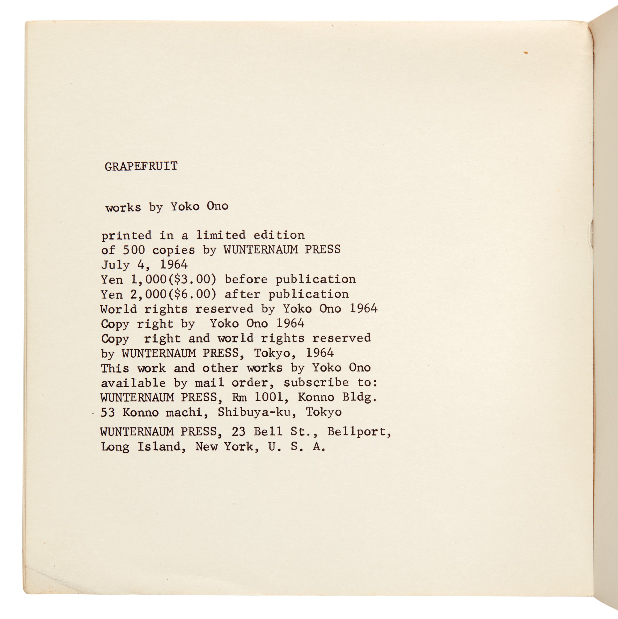 ONO Grapefruit, Tokyo, 1964 English Literature, History, Children’s