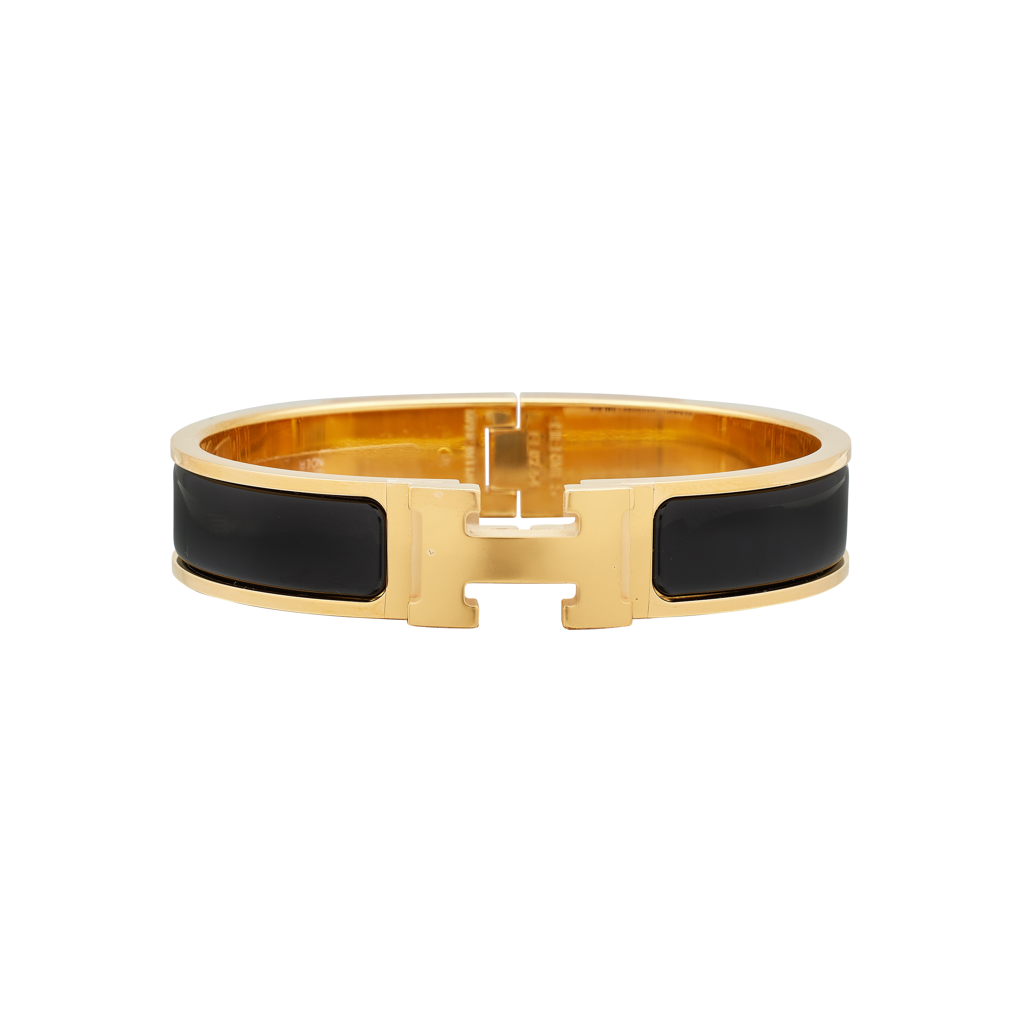 HERMES Le Bracelet Clic ゴールド/ブラック Hermès Black Enamel Clic Clac H Bracelet PM Gold Hardware