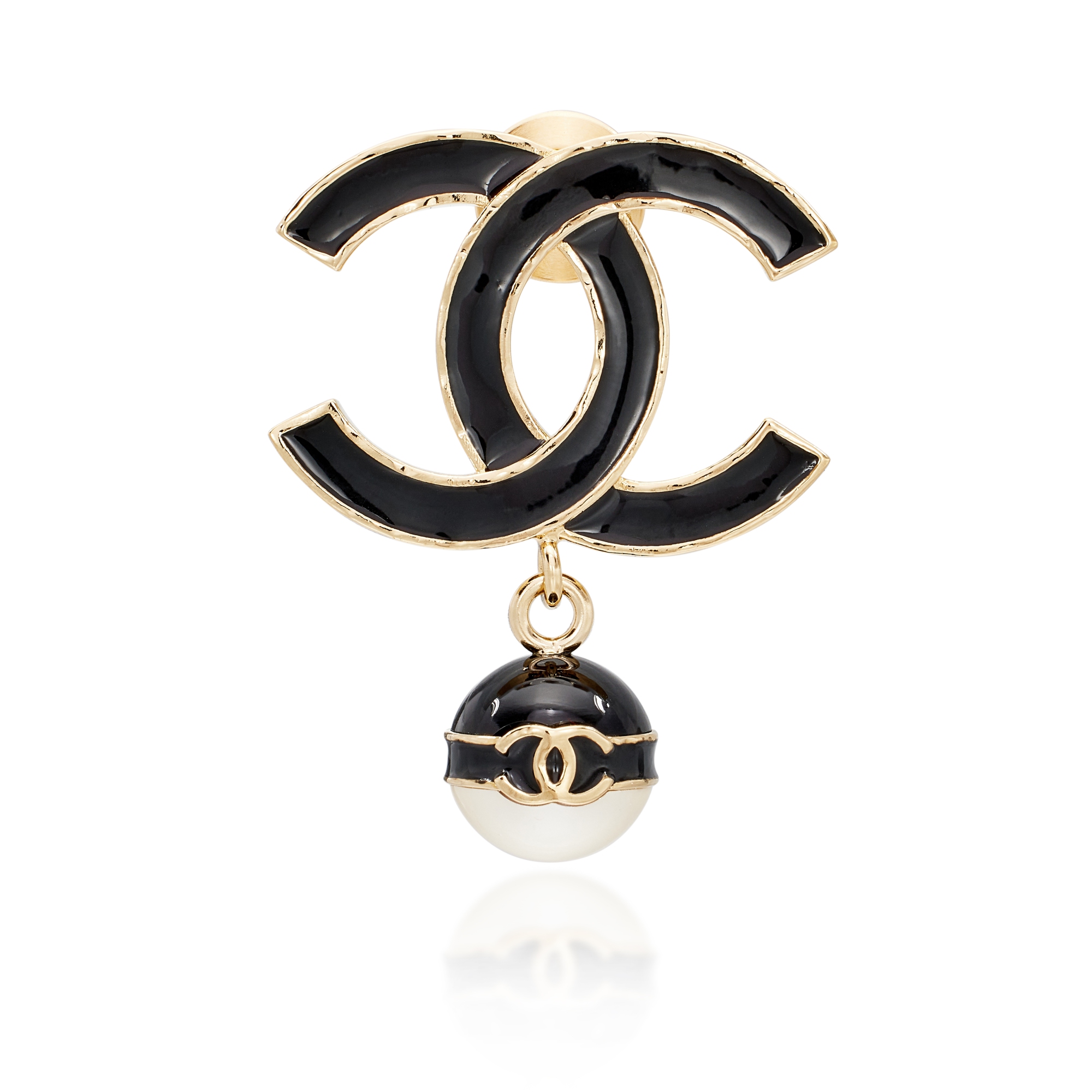 Chanel Vintage 22K Light Gold Metal And Black Leather Heart  CHANEL Black Brooch main image 2