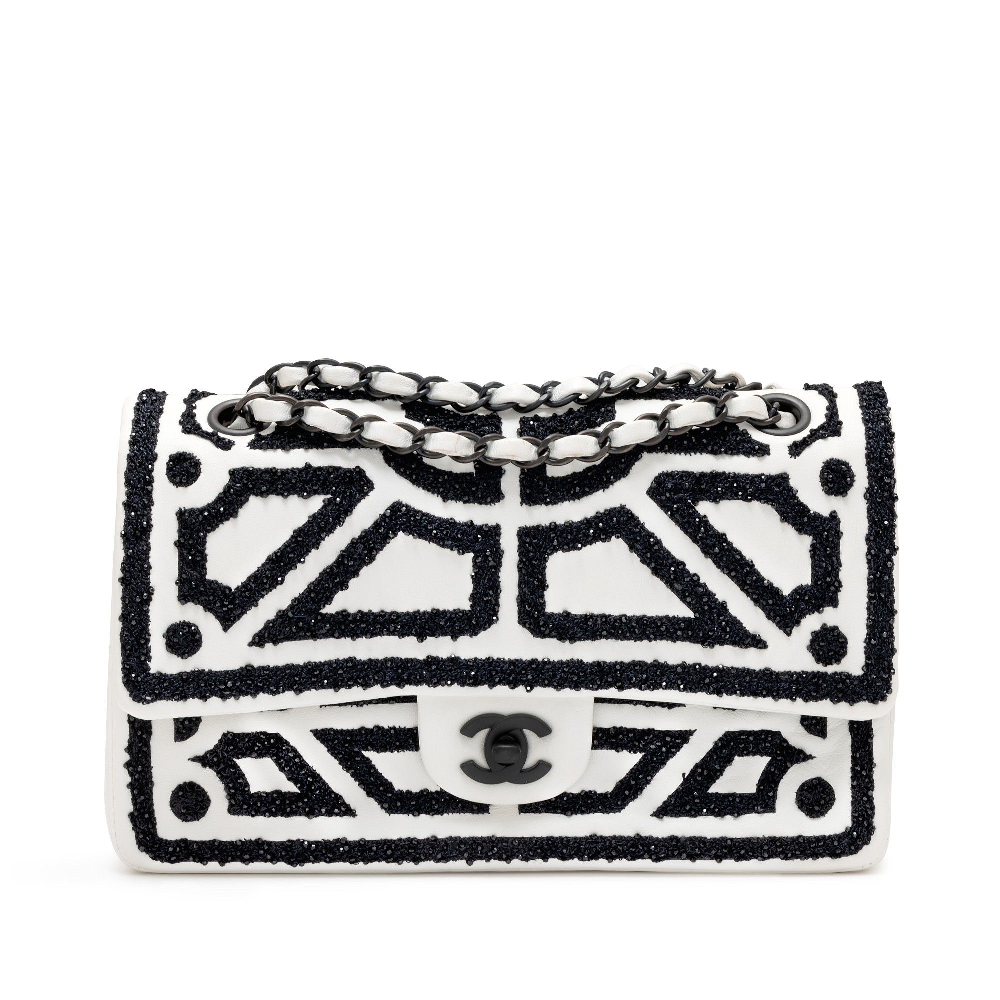 Chanel White Lambskin And Black Embroidered Garden Of Versailles