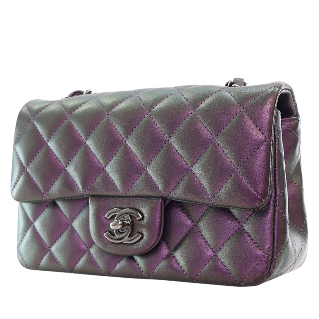 Chanel Purple Iridescent Quilted Lambskin Mini Rectangular Classic