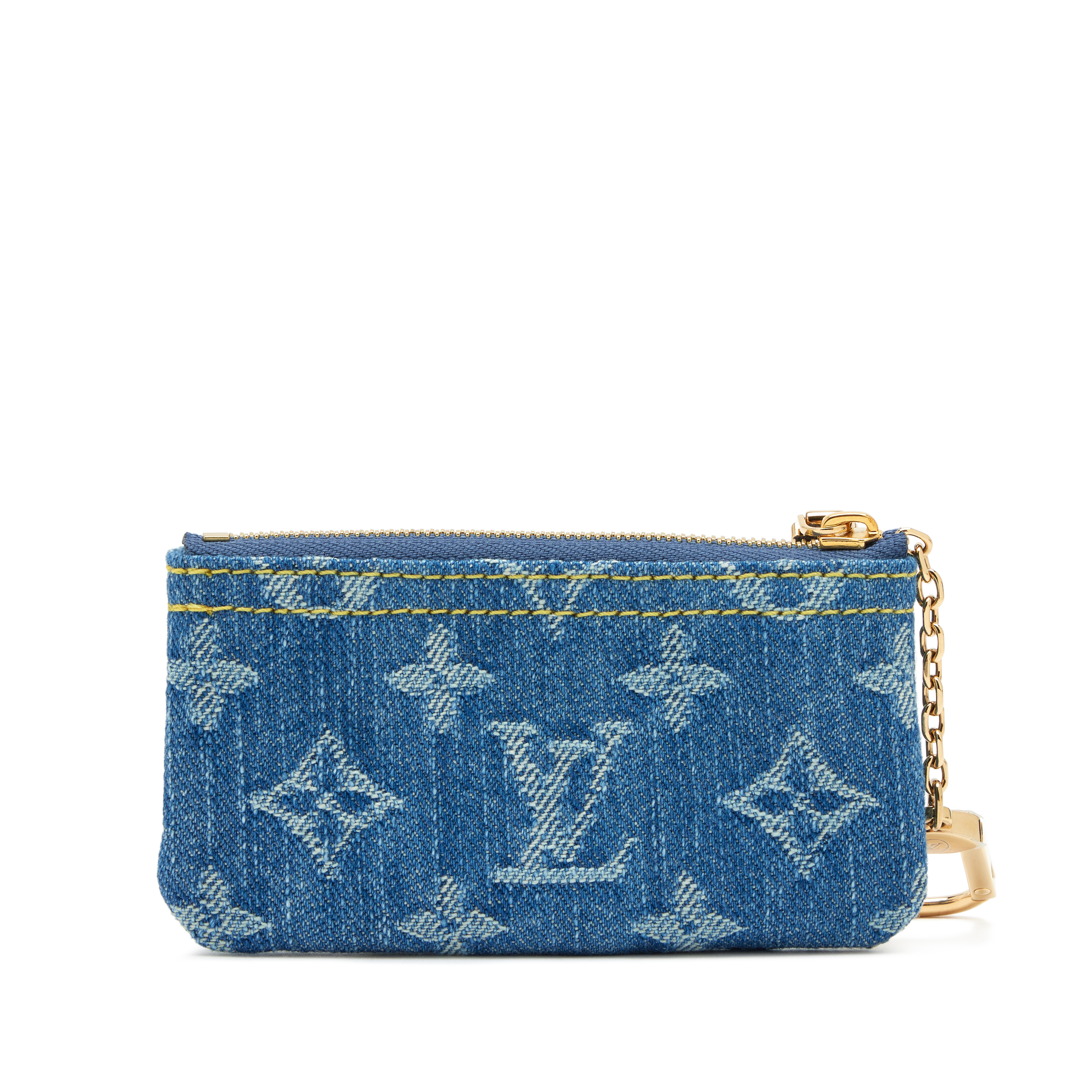 LOUIS VUITTON デニムキーホルダー Louis Vuitton Blue Denim Monogram Denim Key Pouch Gold